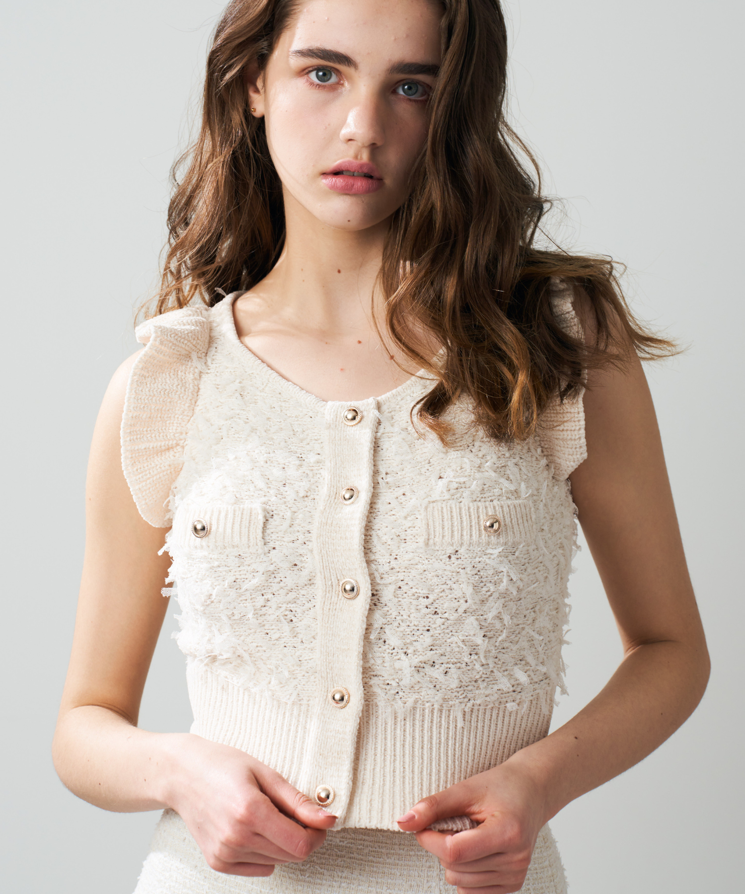 【預訂】絲帶流蘇荷葉邊針織