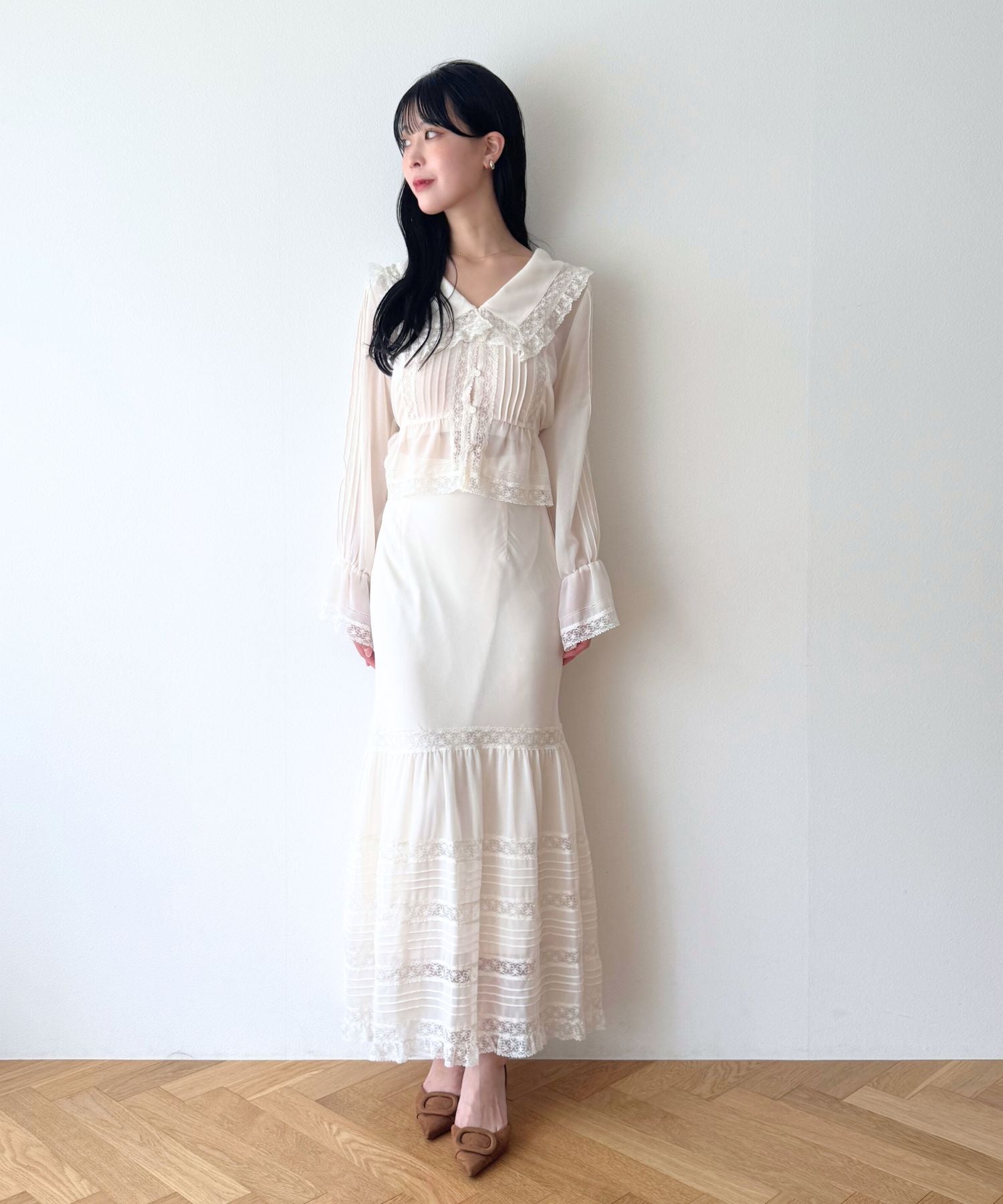 レースシフォンギャザースカート