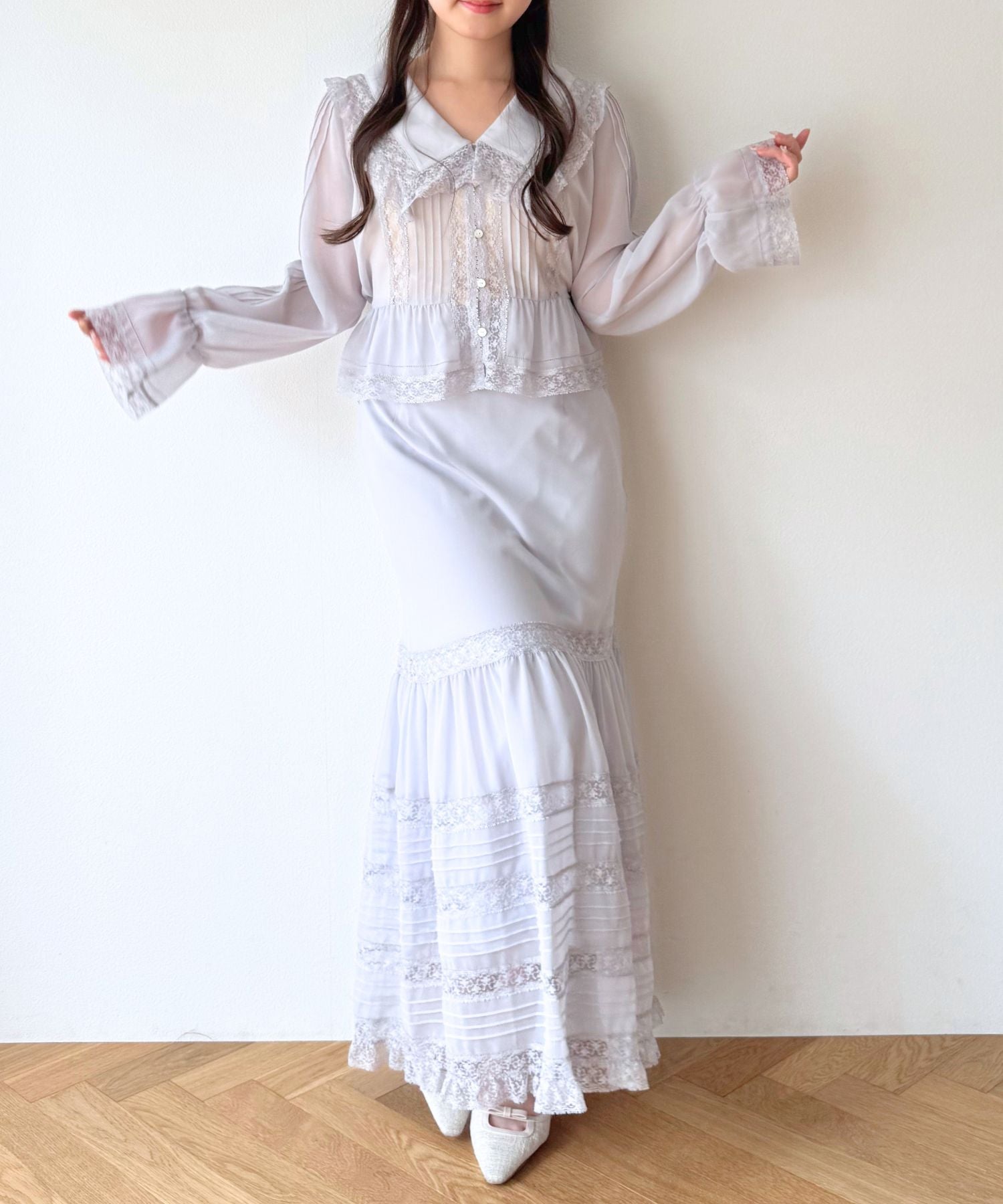 レースシフォンギャザースカート