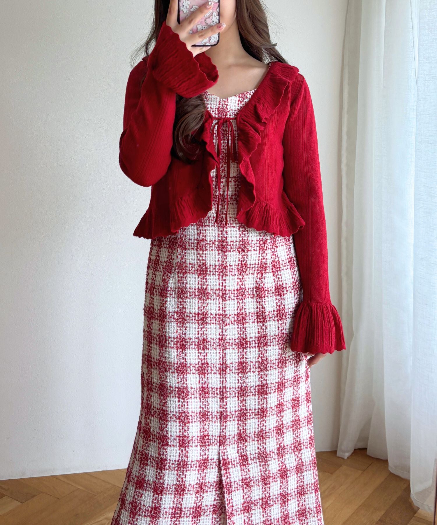 ループチェックサロペワンピース