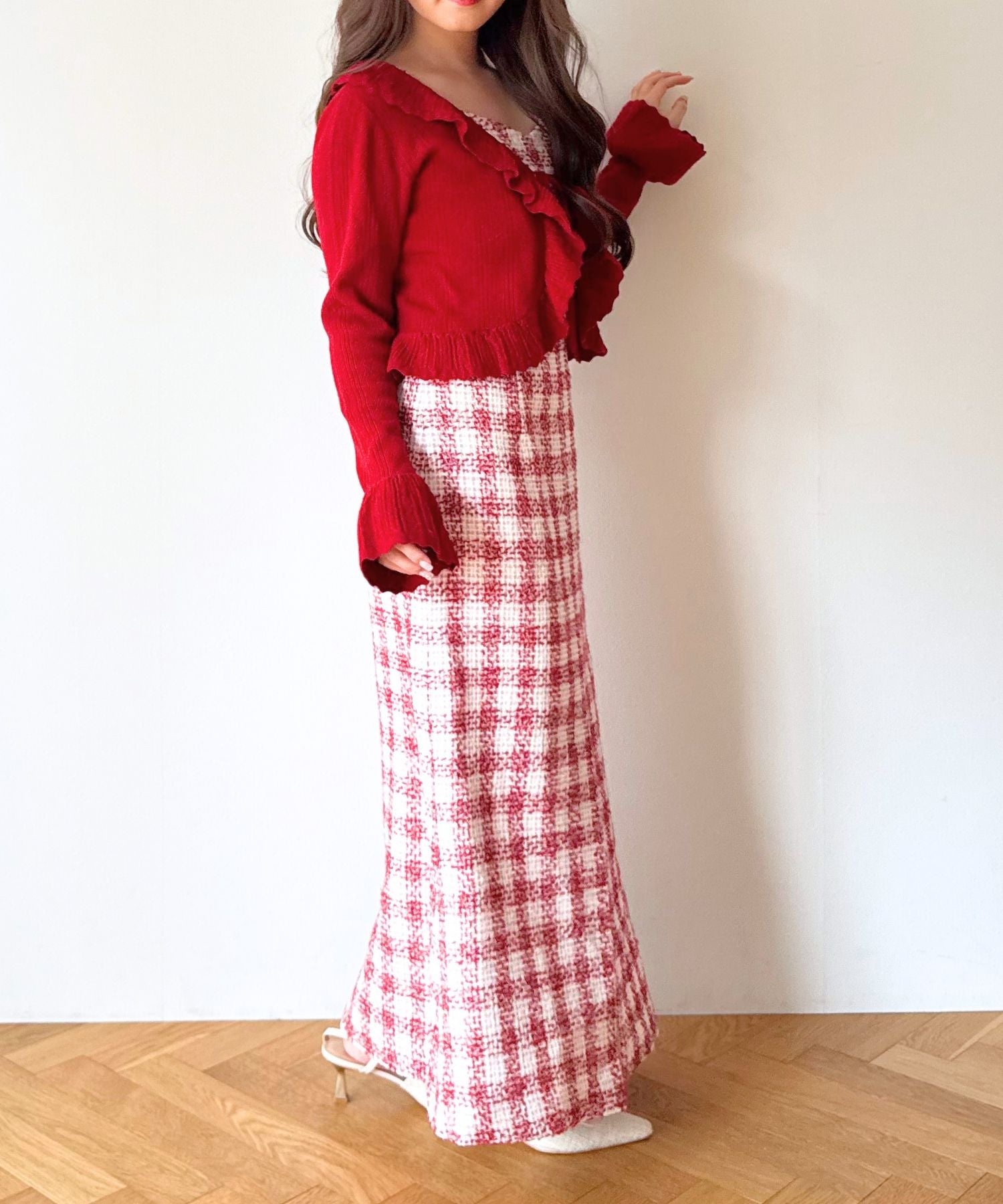 ループチェックサロペワンピース