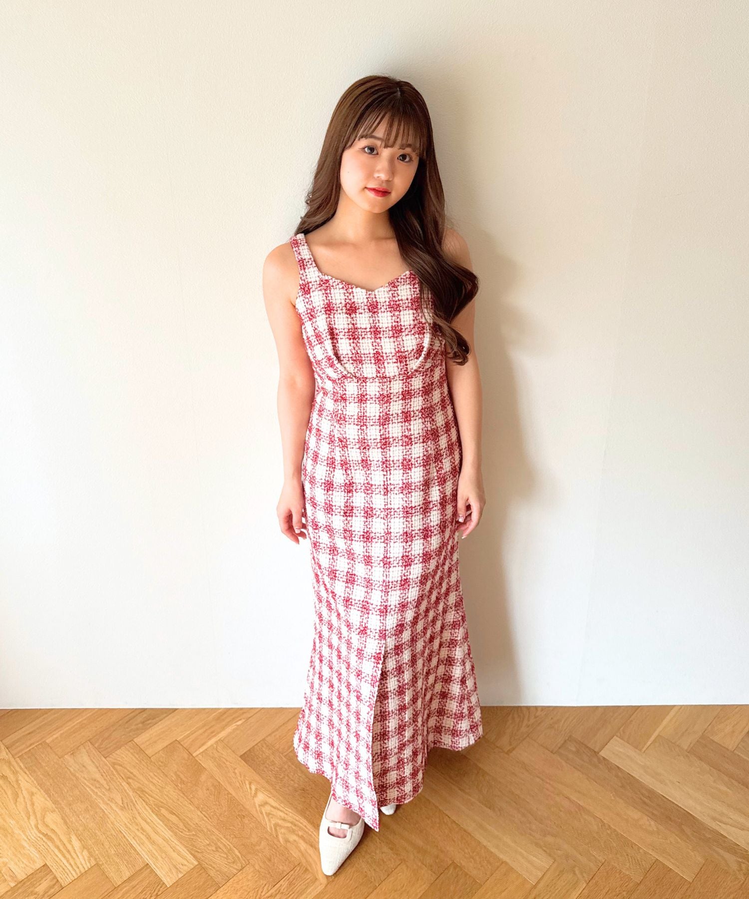 ループチェックサロペワンピース