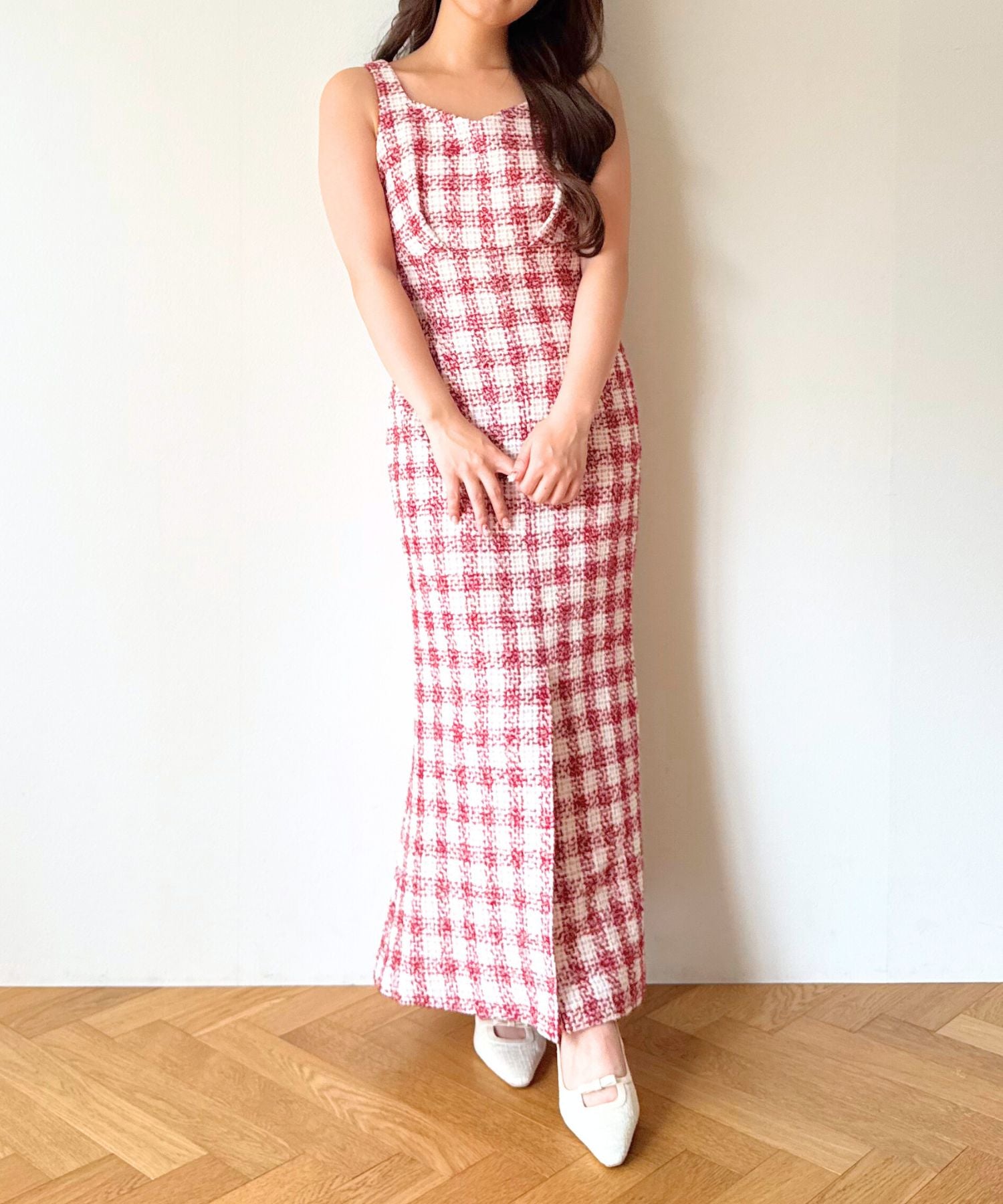 ループチェックサロペワンピース