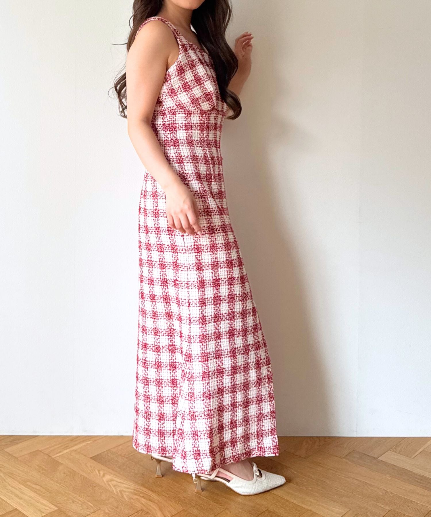 ループチェックサロペワンピース