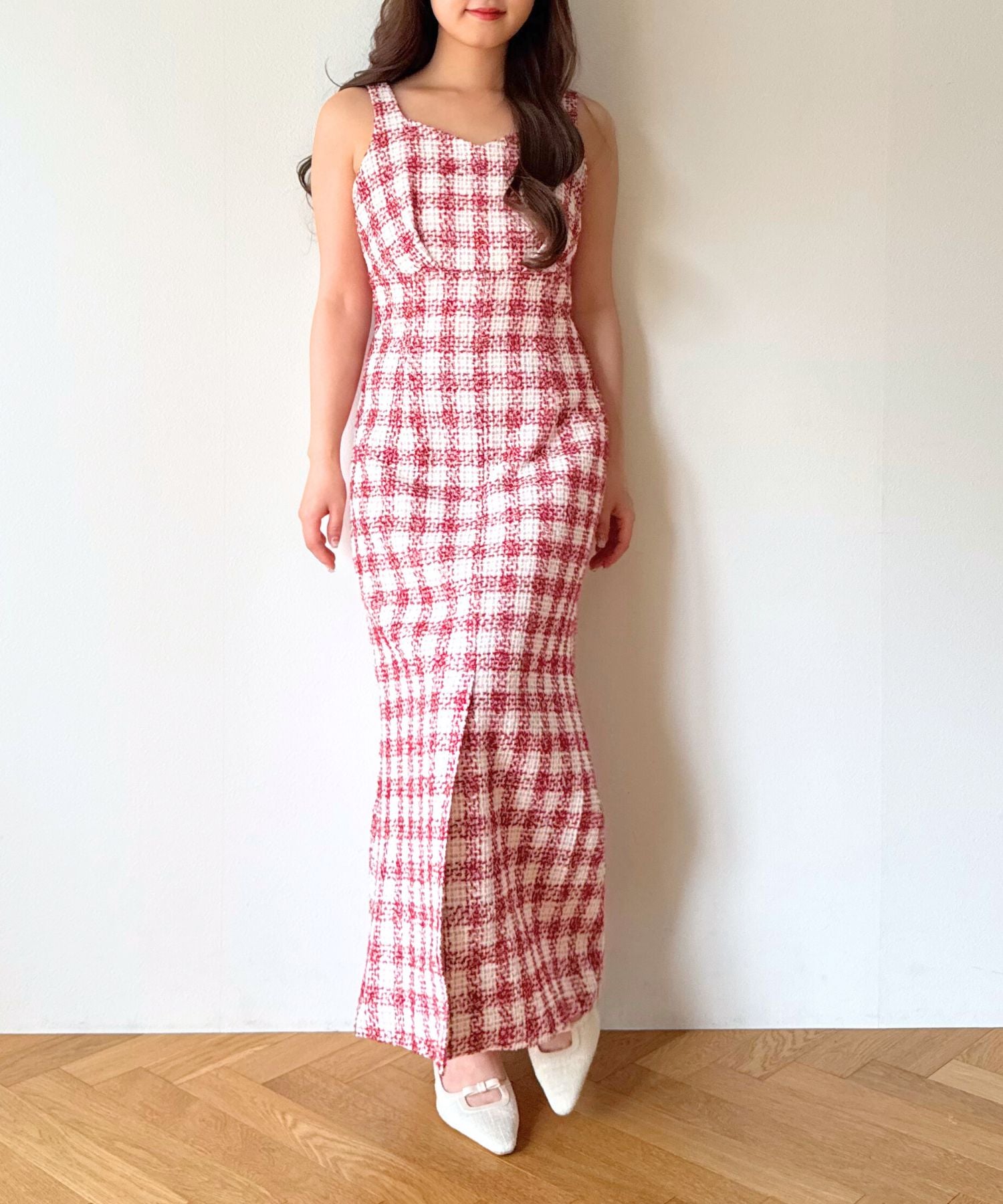 ループチェックサロペワンピース