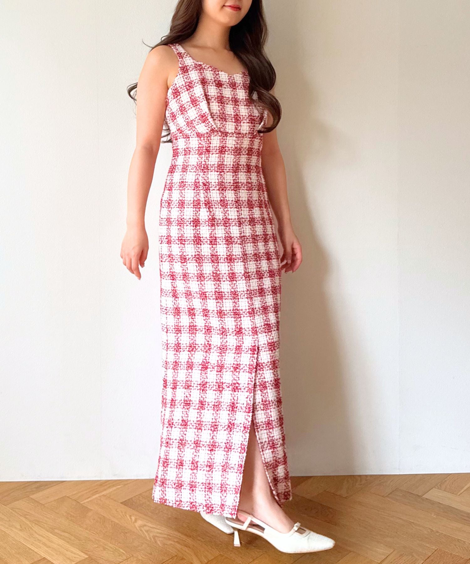 ループチェックサロペワンピース