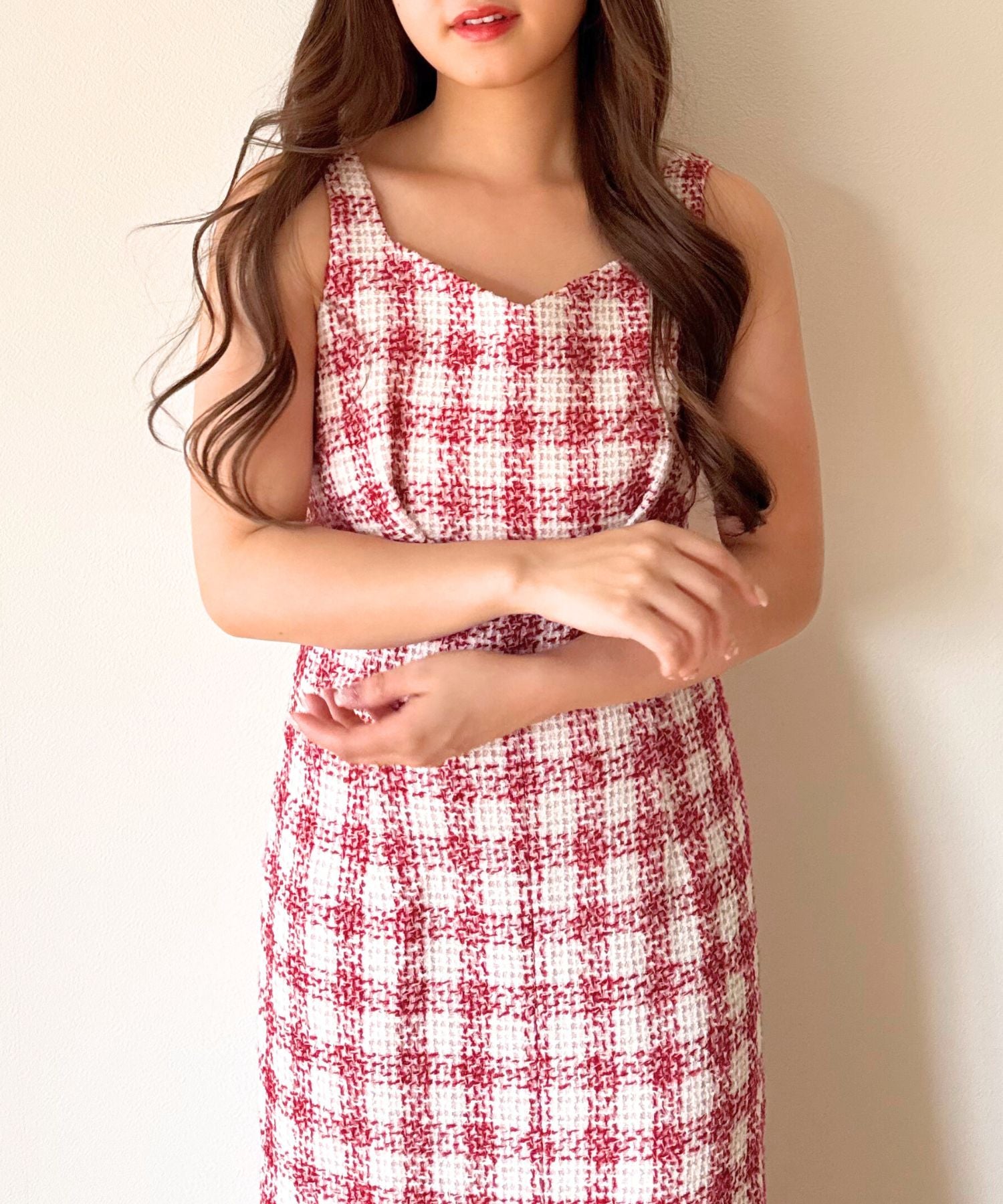 ループチェックサロペワンピース