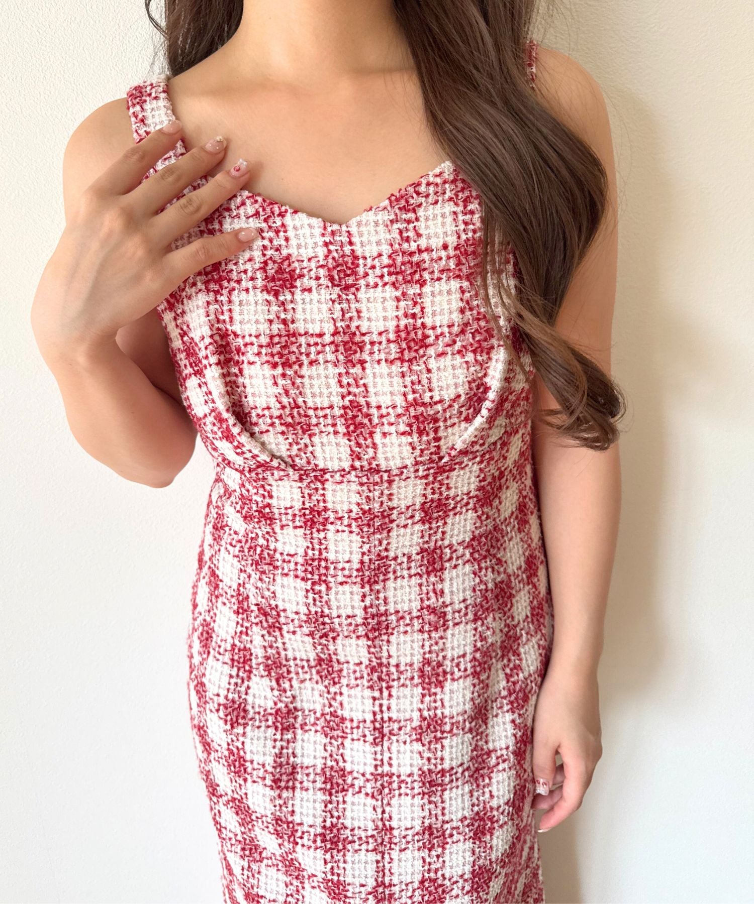 ループチェックサロペワンピース