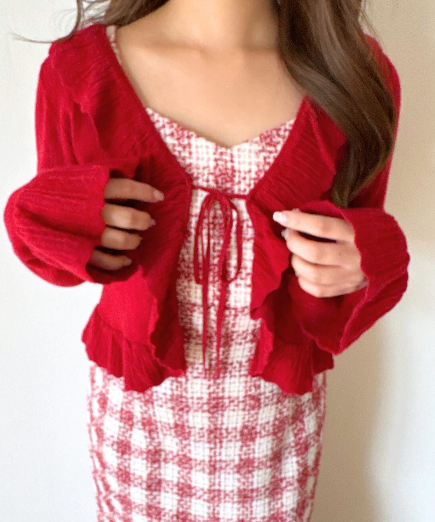 ループチェックサロペワンピース