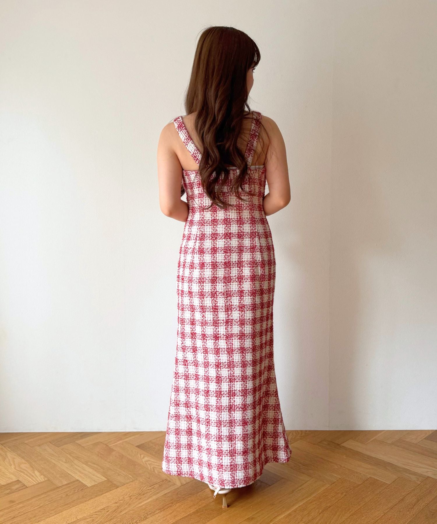 ループチェックサロペワンピース