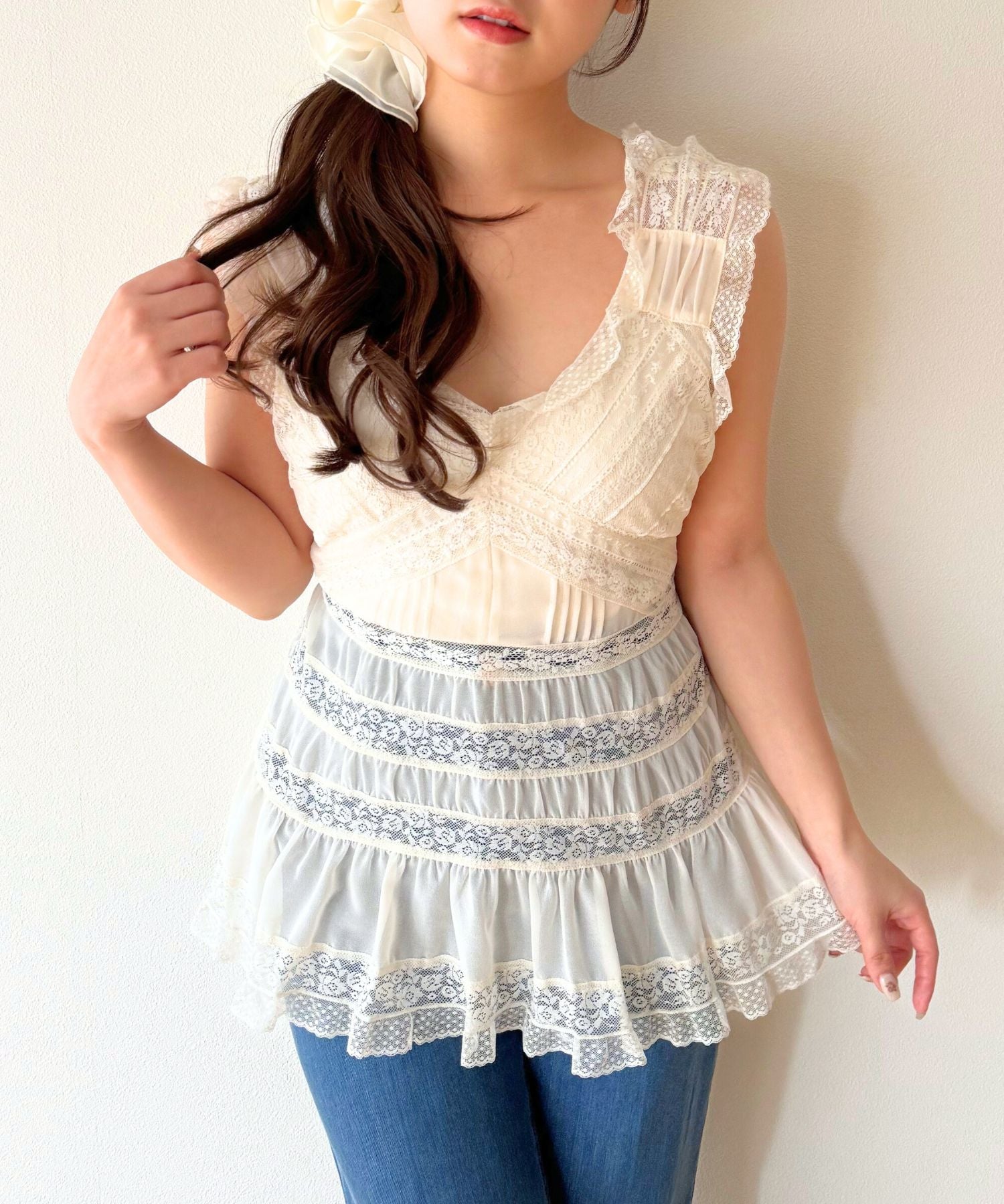 レースMIXバリエブラウス