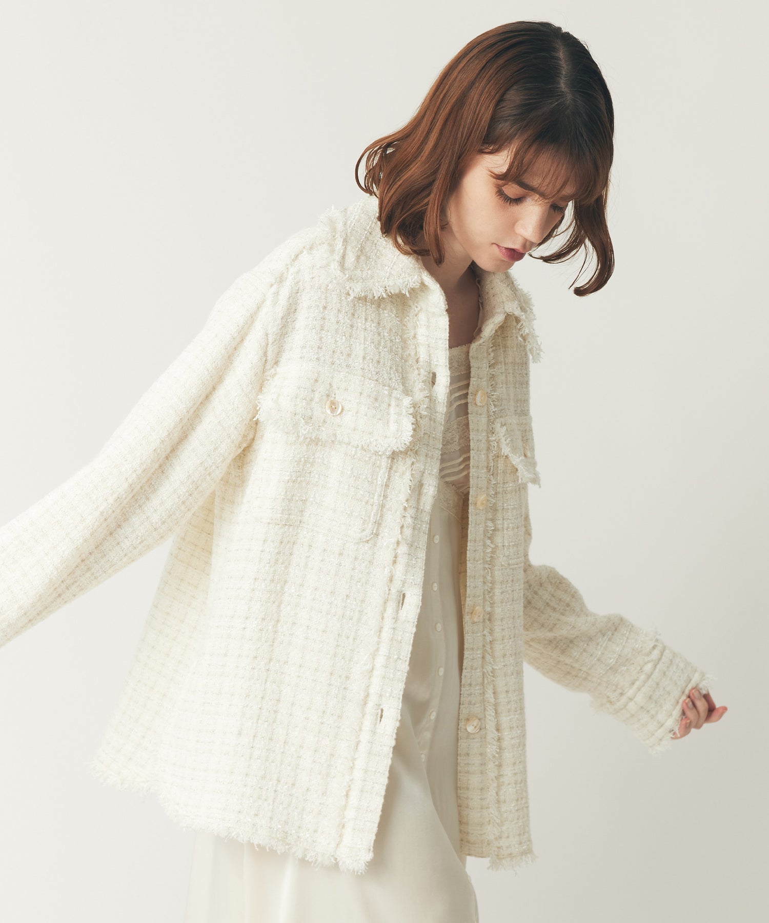 ラメmixツイードフリンジジャケット