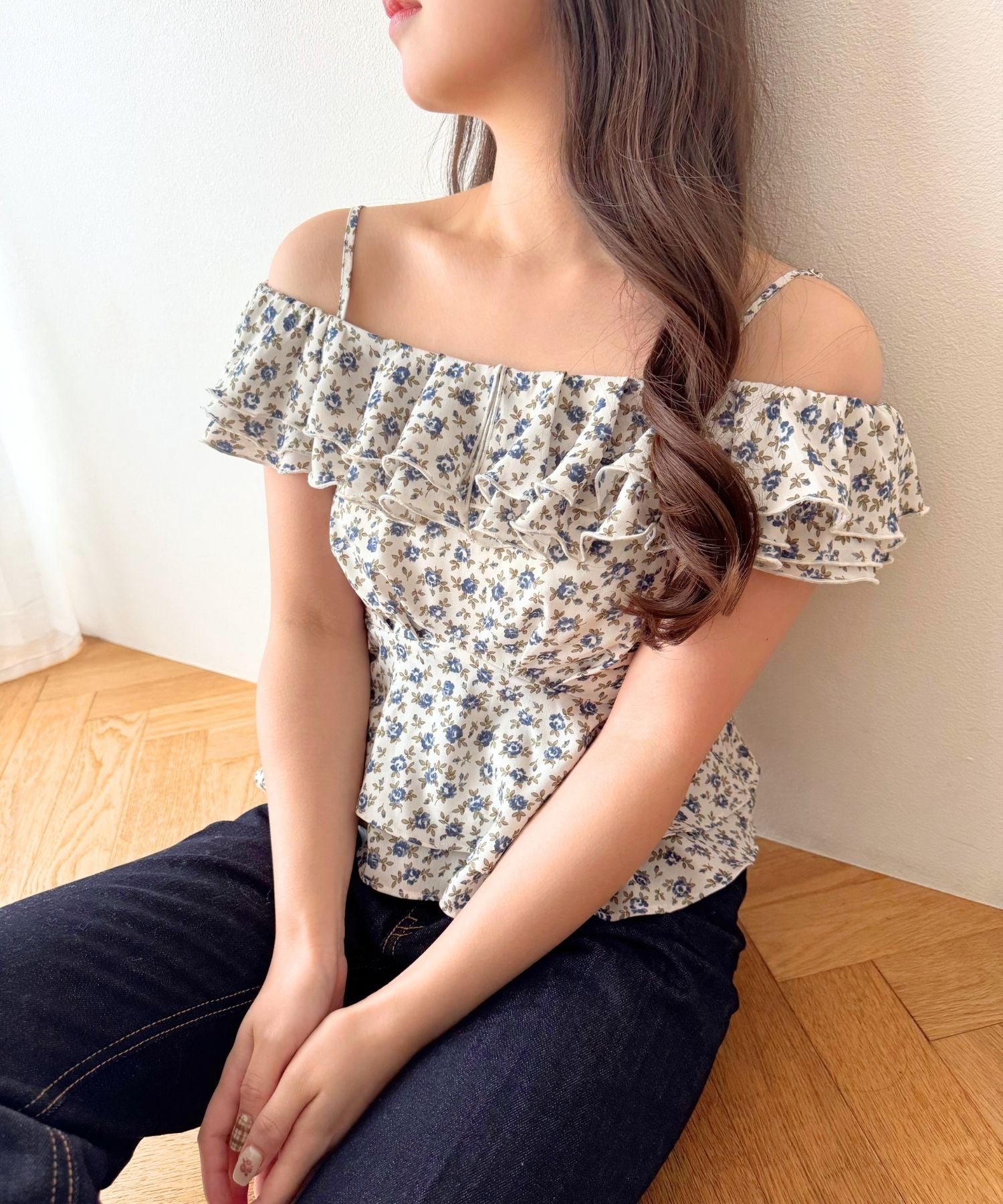 【予約】ローズフリル2wayオフショルブラウス