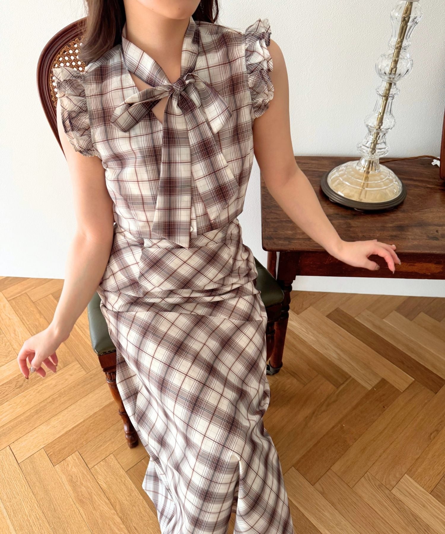 【予約】シアーチェックボウタイブラウス