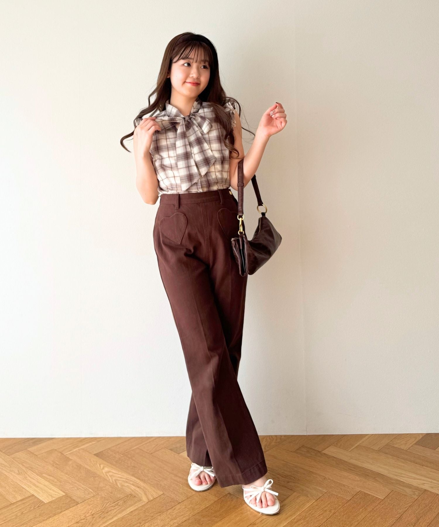 【予約】シアーチェックボウタイブラウス