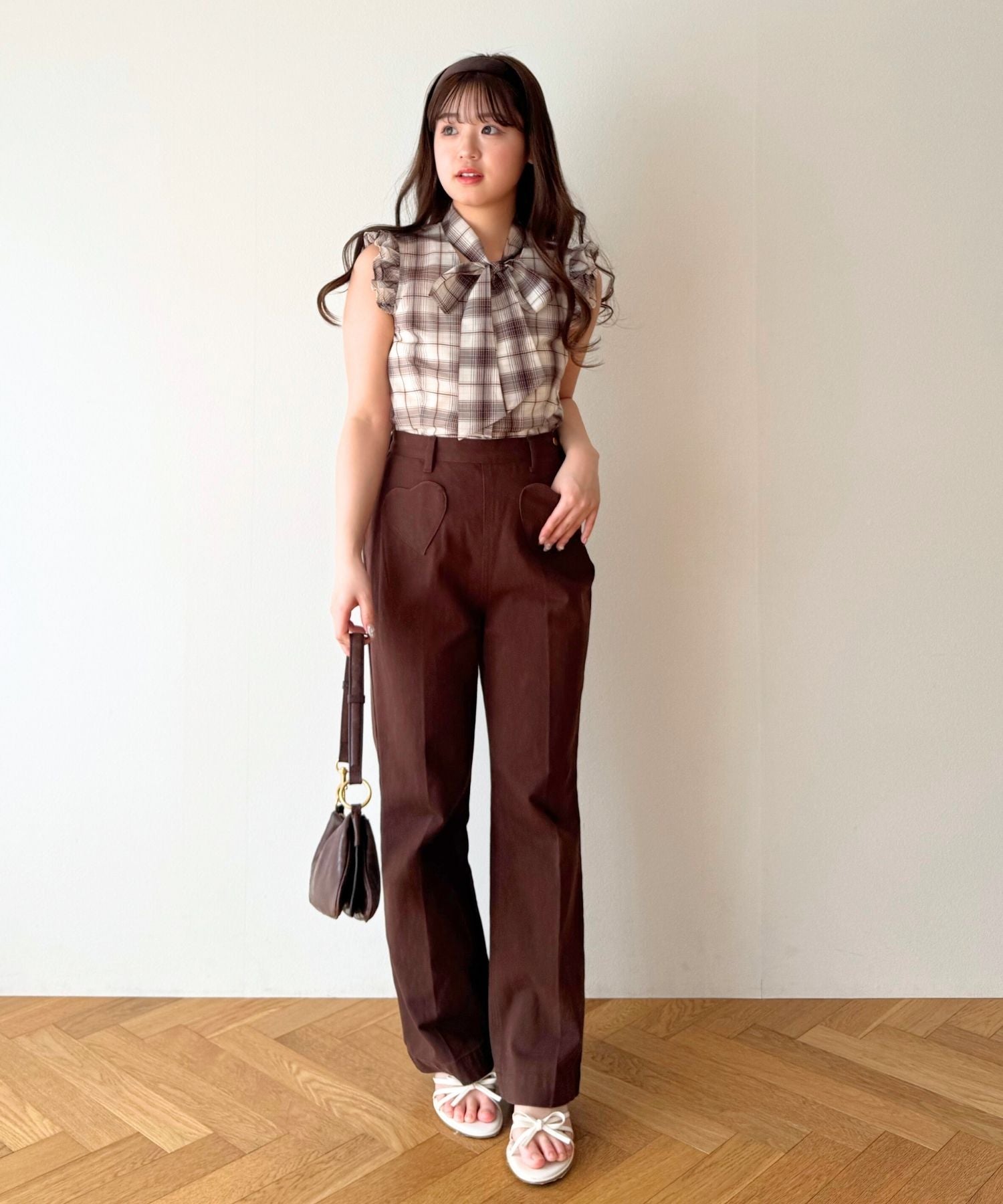 【予約】シアーチェックボウタイブラウス