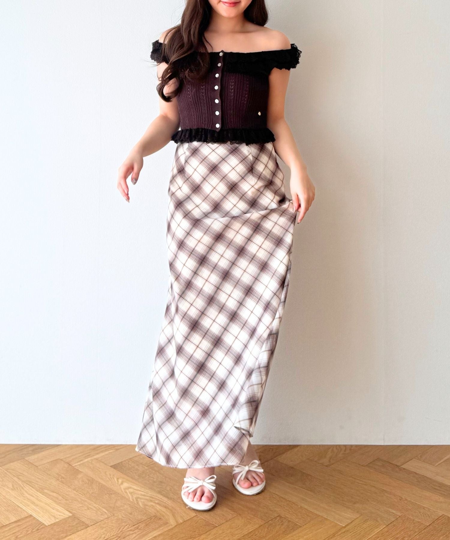 【予約】シアーチェックバイヤススカート