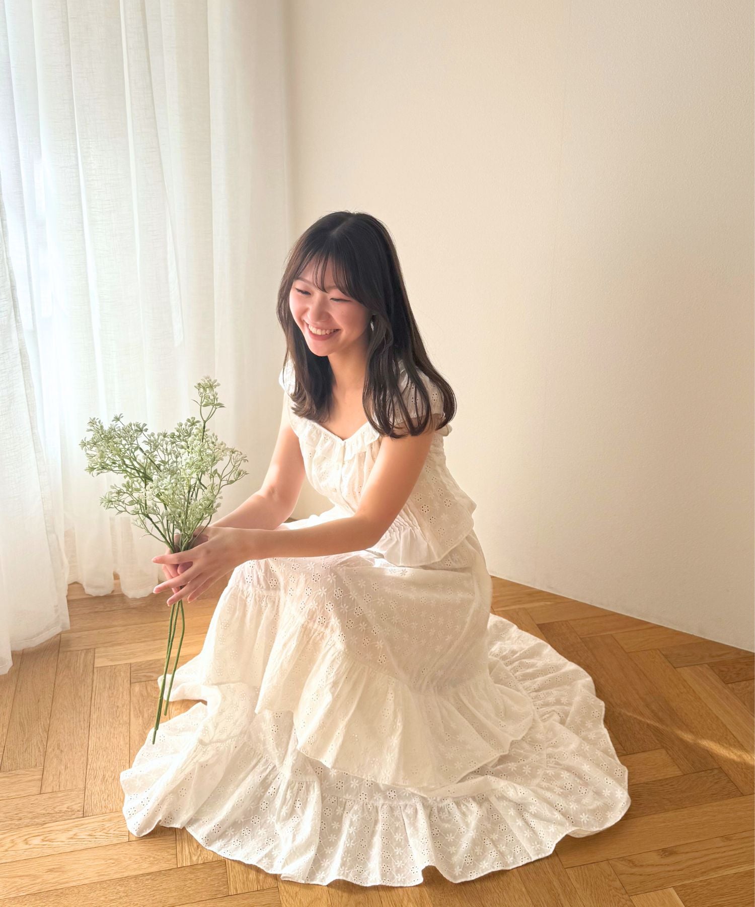 【預訂】純棉蕾絲縮褶半身裙