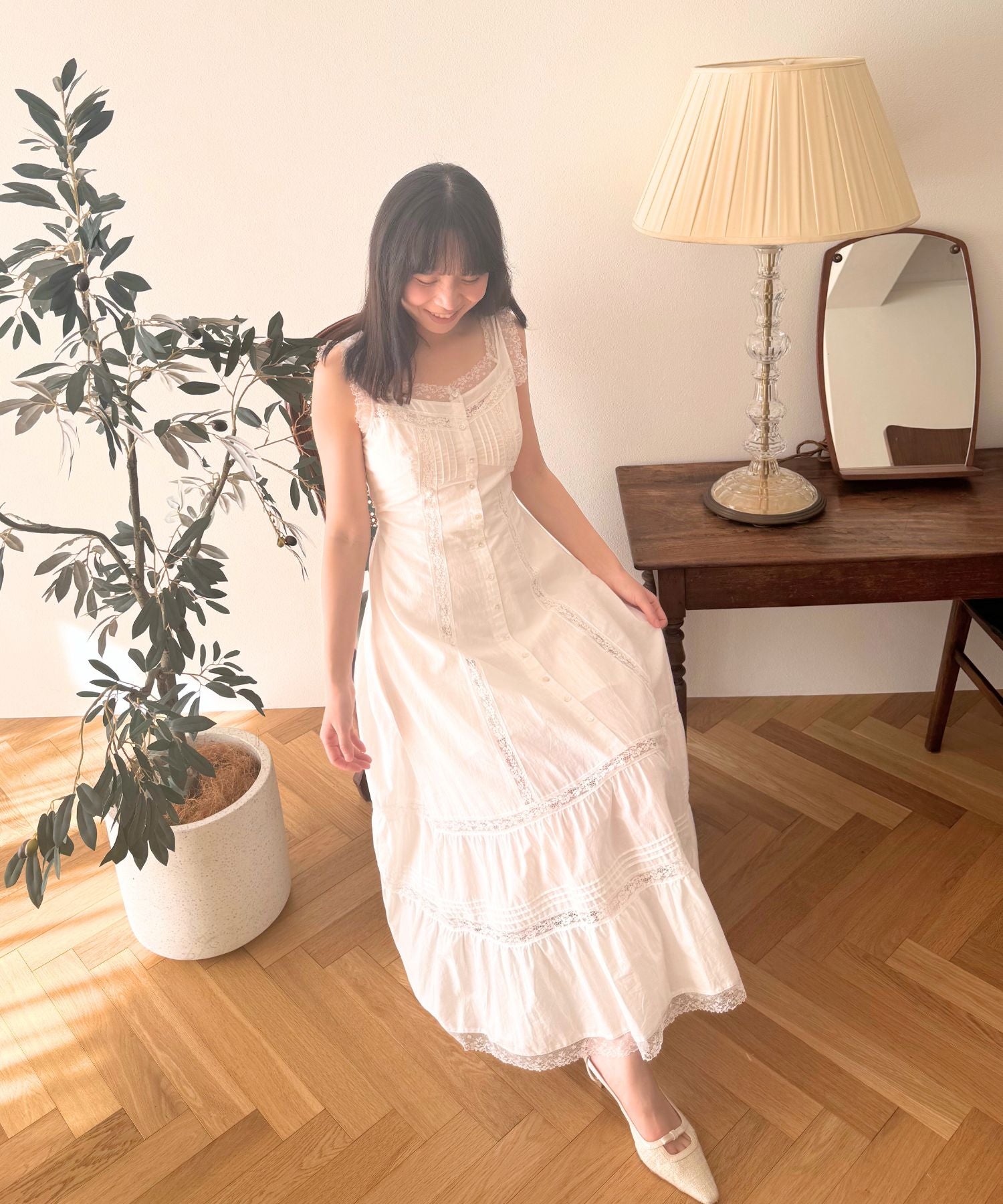 レースミックスフレアワンピース