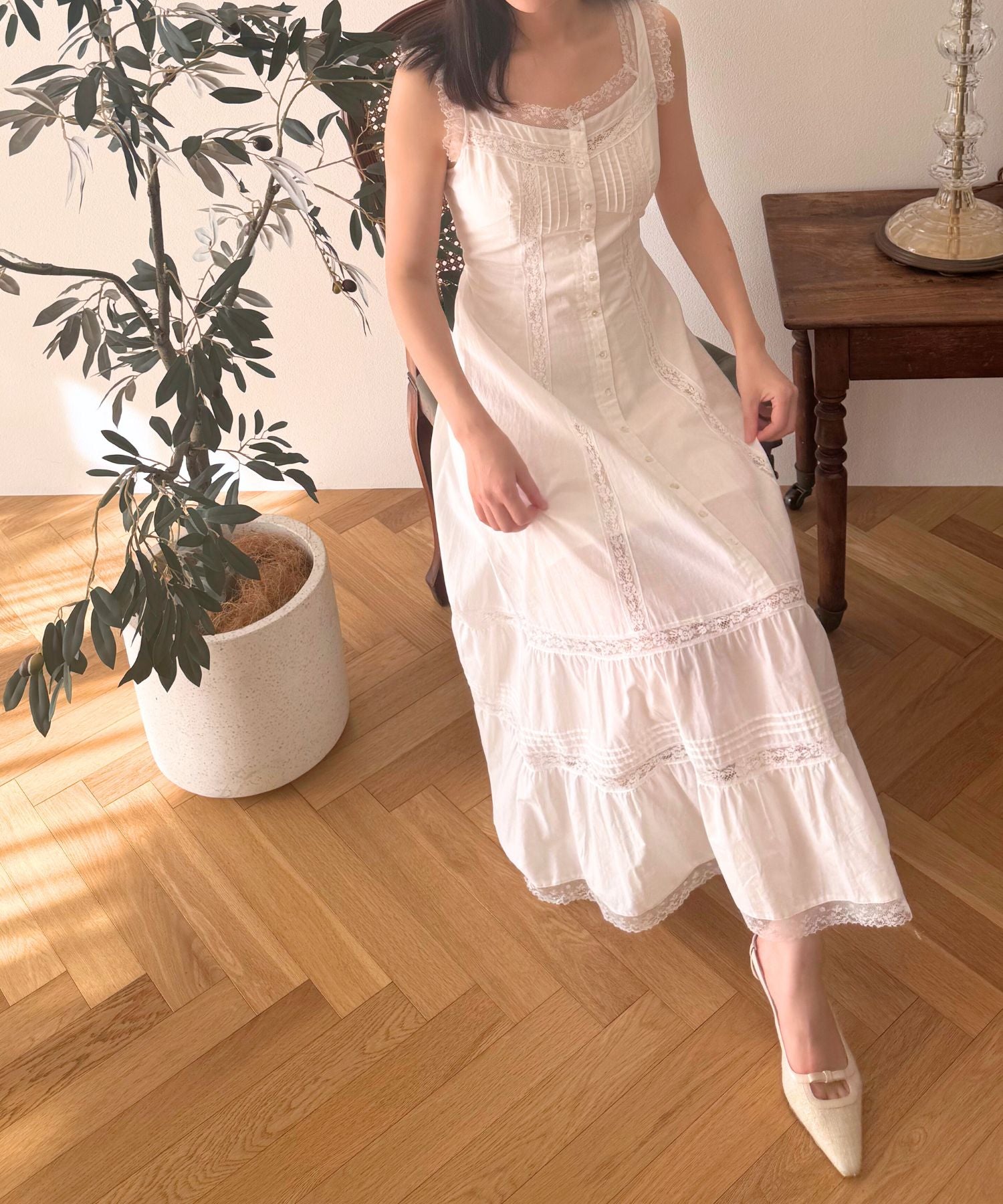 レースミックスフレアワンピース