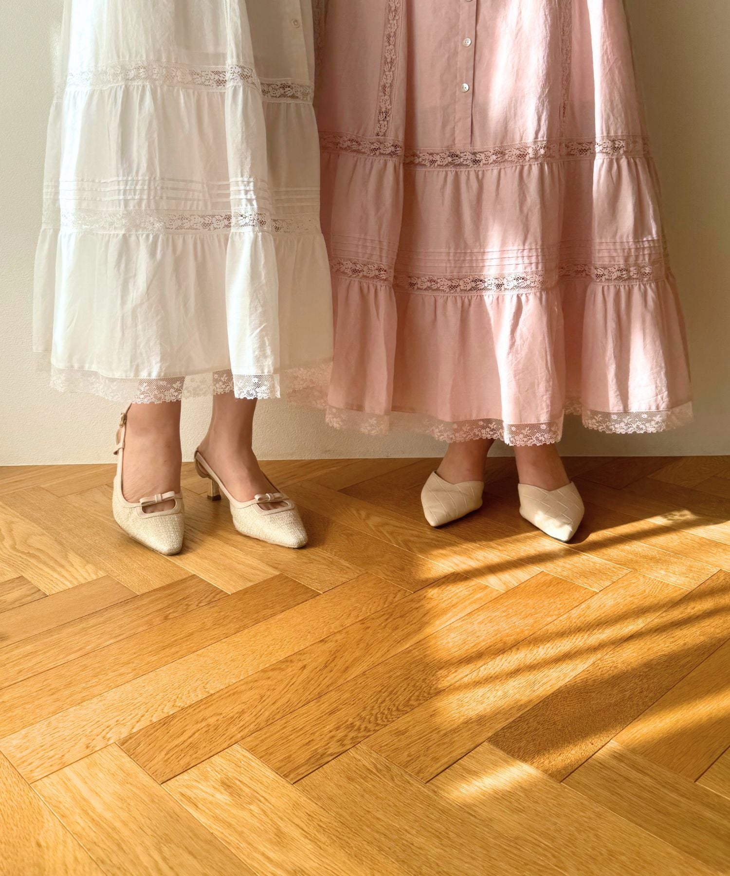 レースミックスフレアワンピース