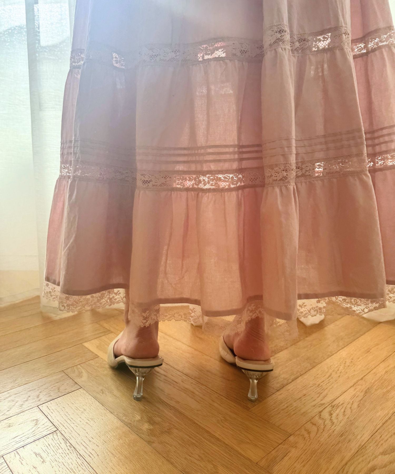 レースミックスフレアワンピース