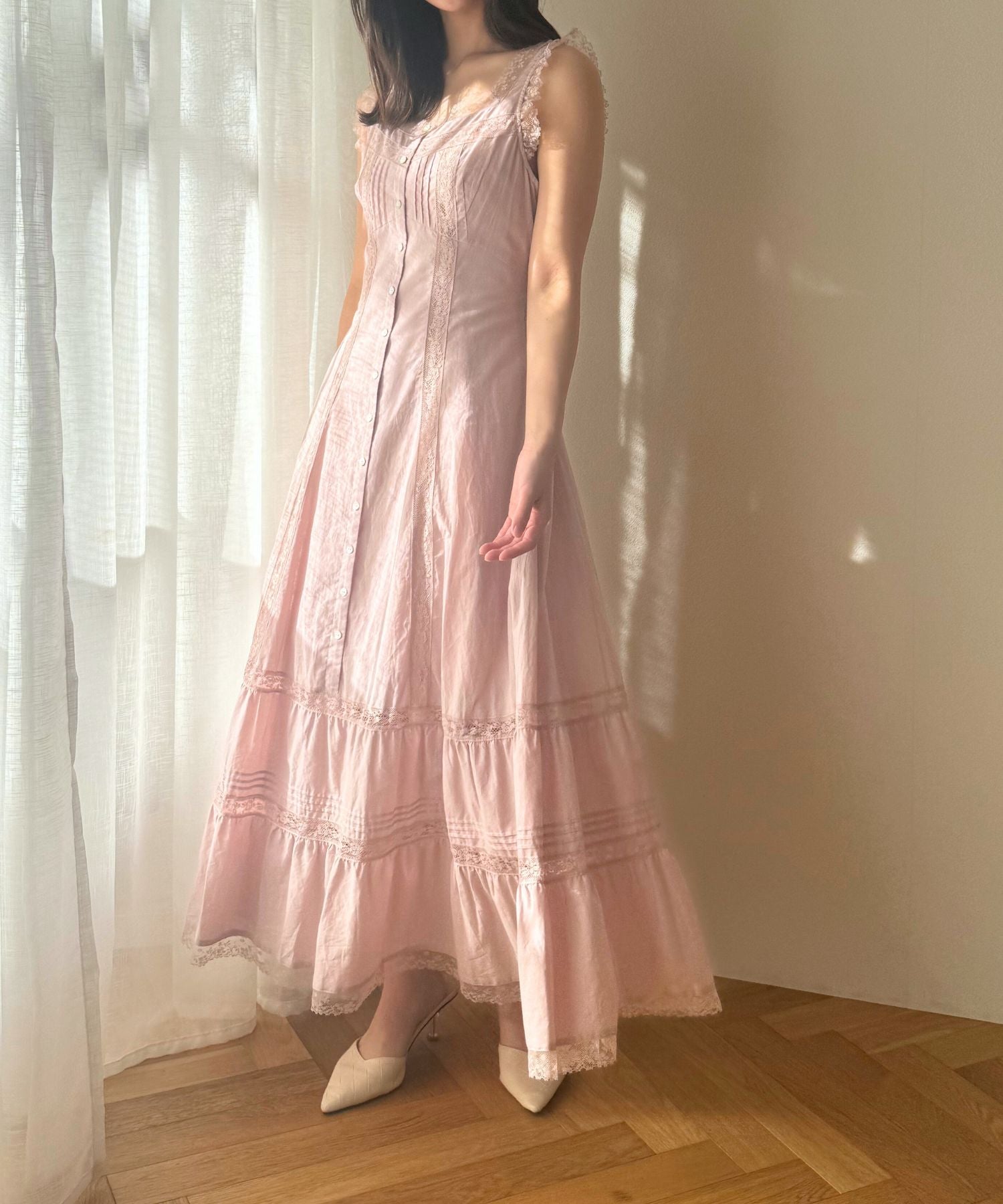 レースミックスフレアワンピース