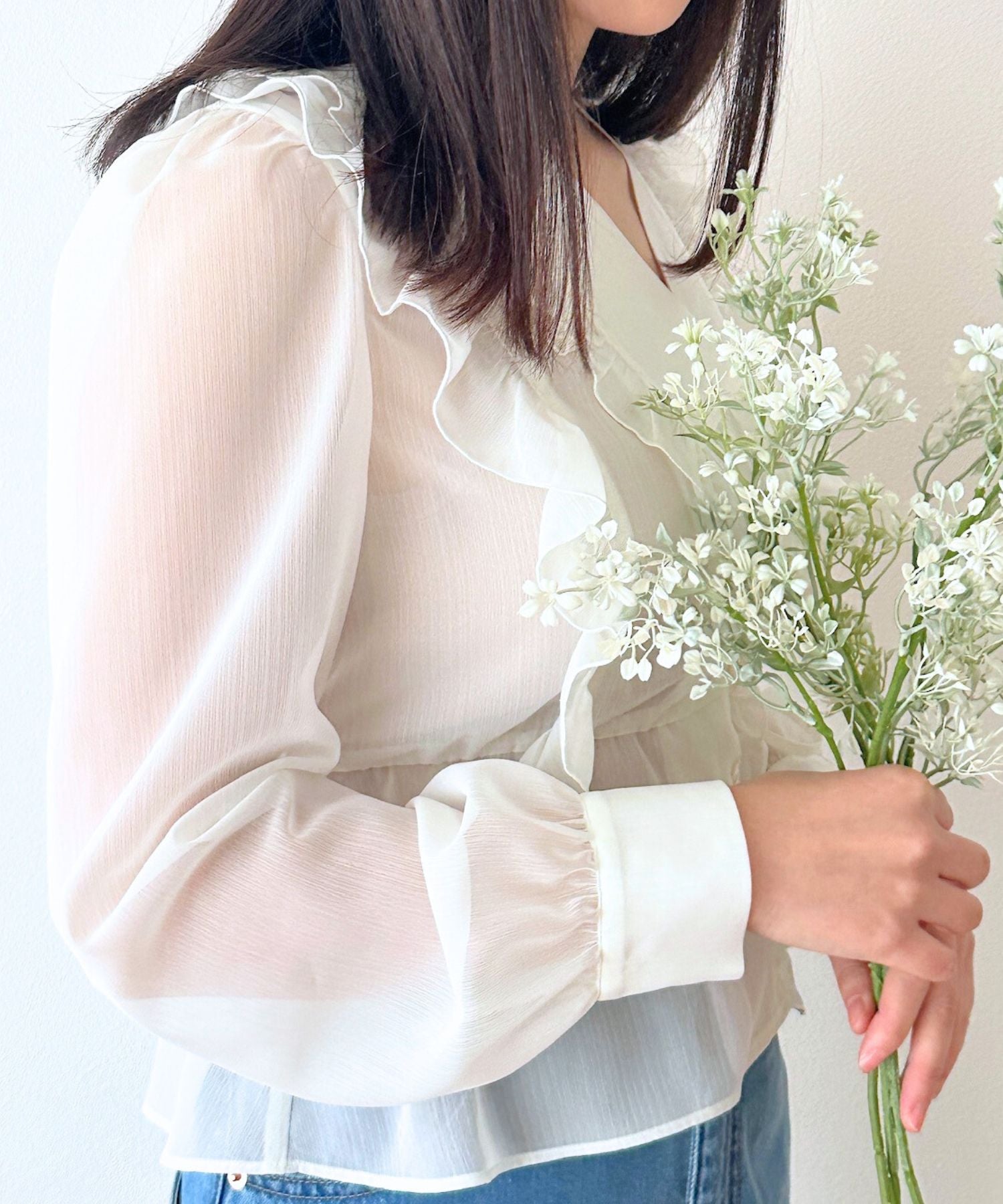 【預訂】金銀絲條紋荷葉邊襯衫