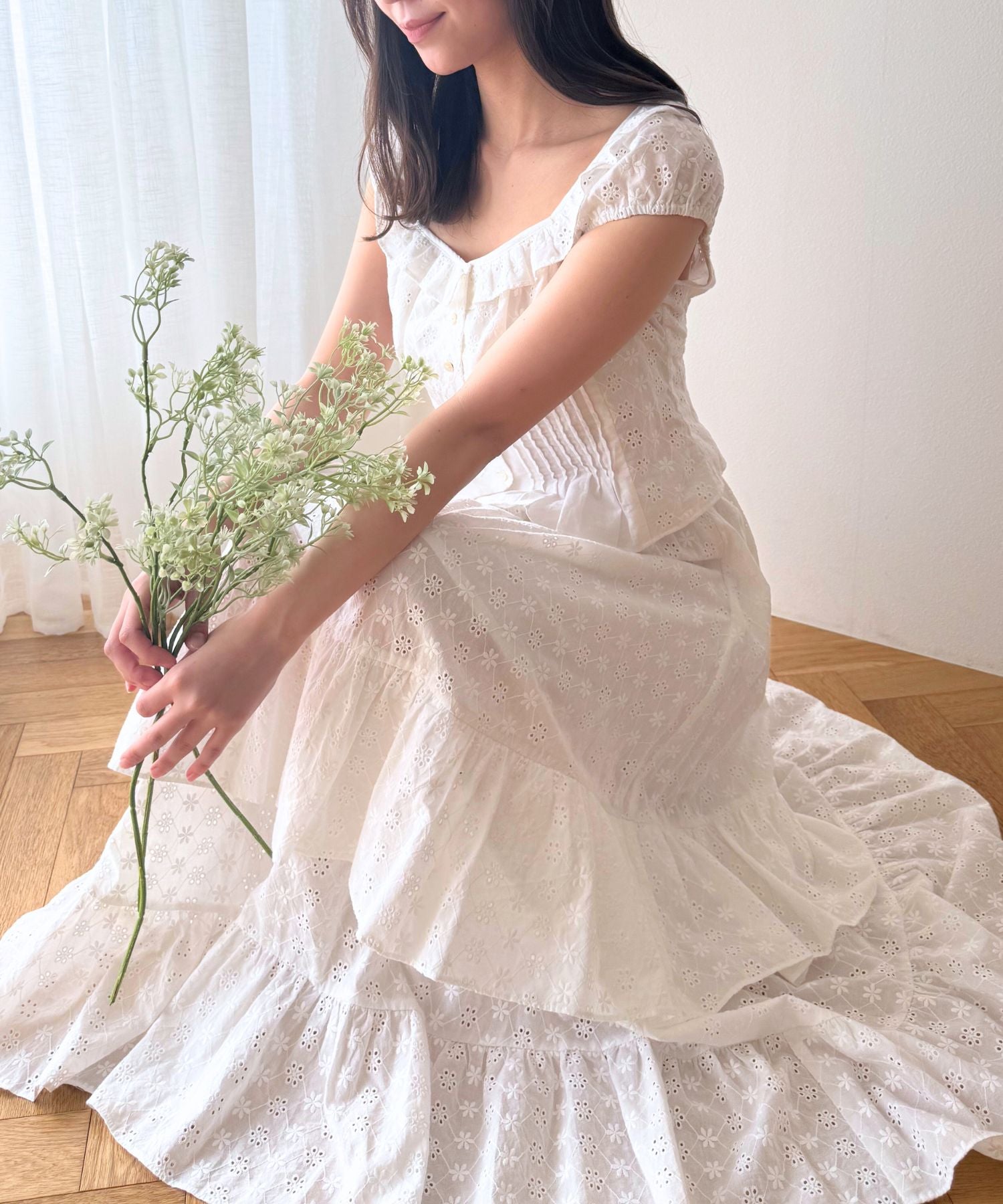 【預訂】純棉蕾絲縮褶半身裙