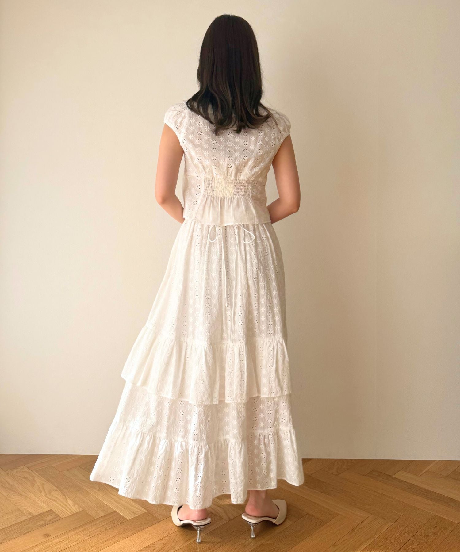 【預訂】純棉蕾絲縮褶半身裙