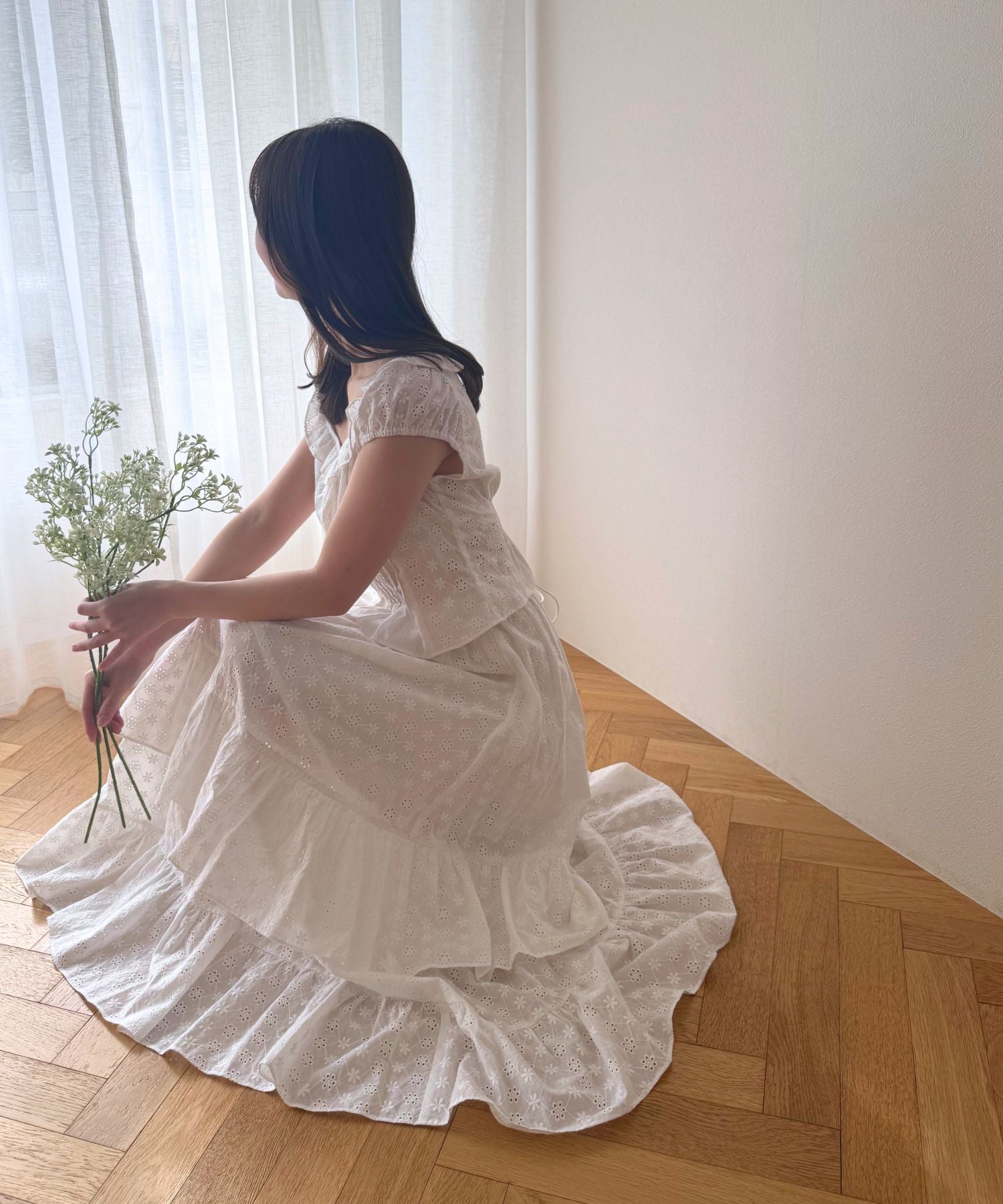 【預訂】純棉蕾絲縮褶半身裙