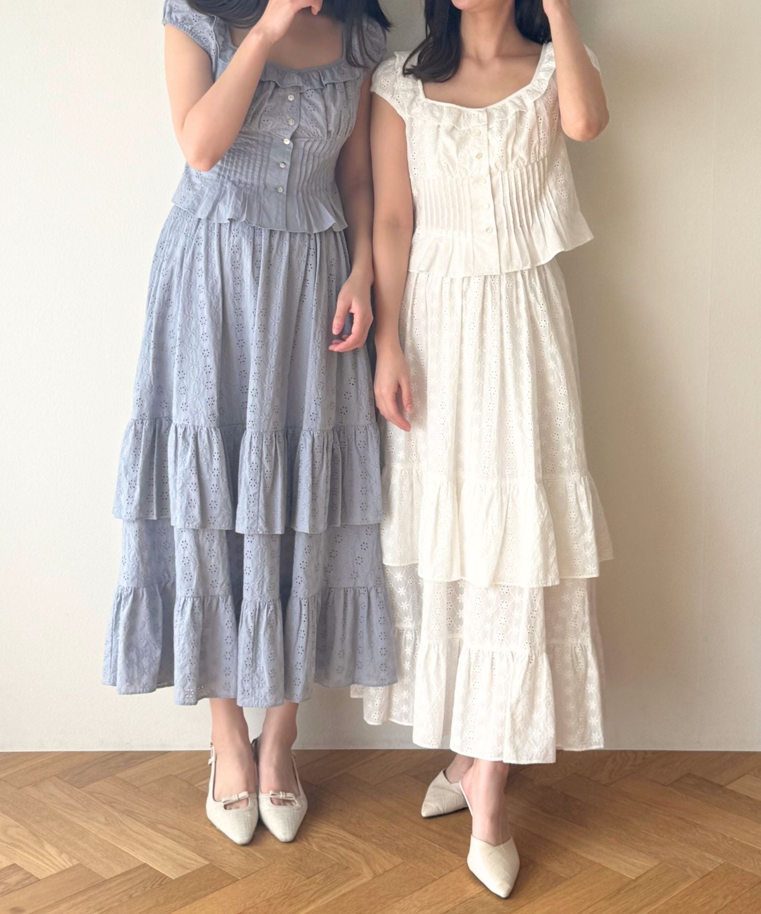 【預訂】純棉蕾絲縮褶半身裙