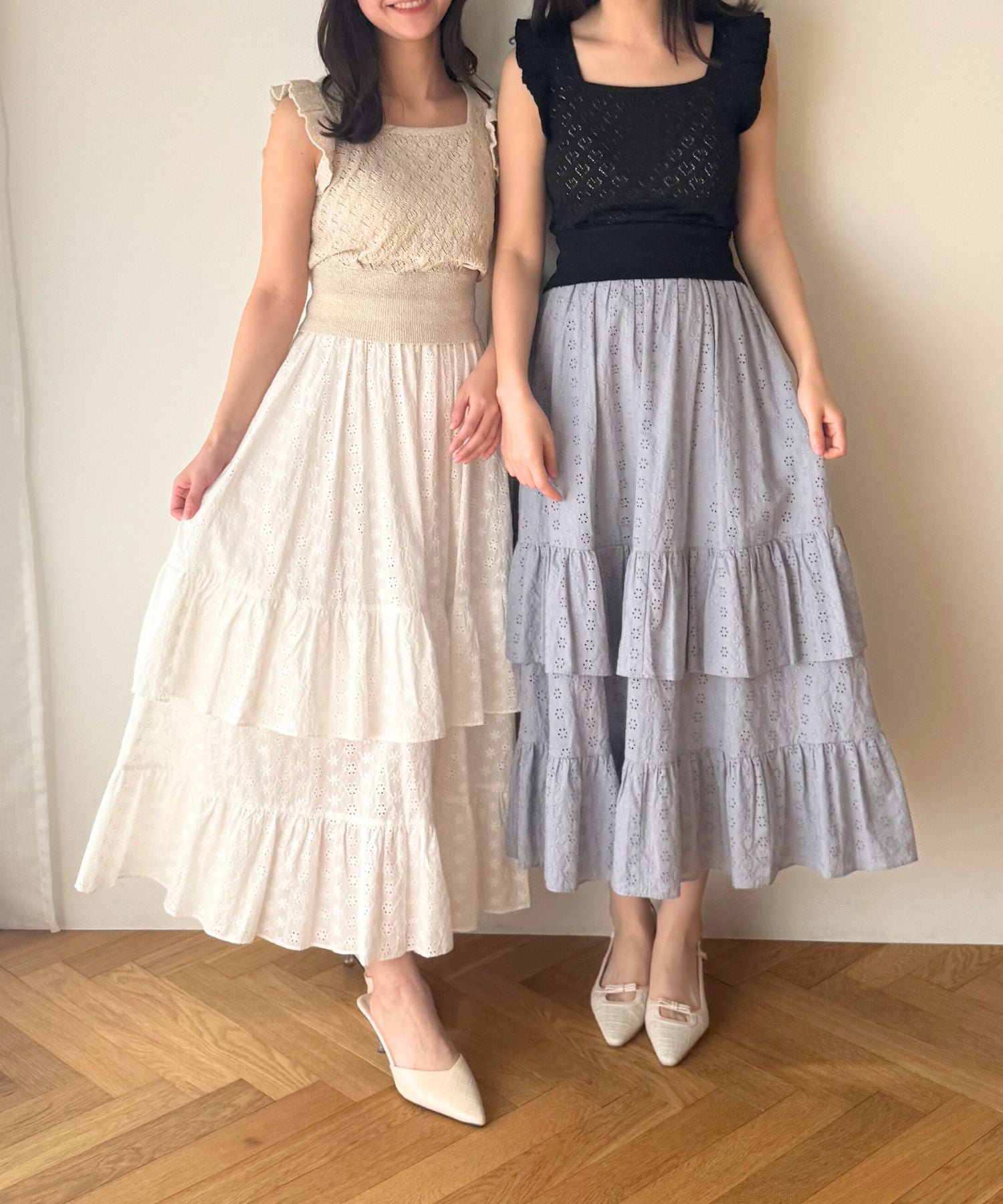 【預訂】純棉蕾絲縮褶半身裙