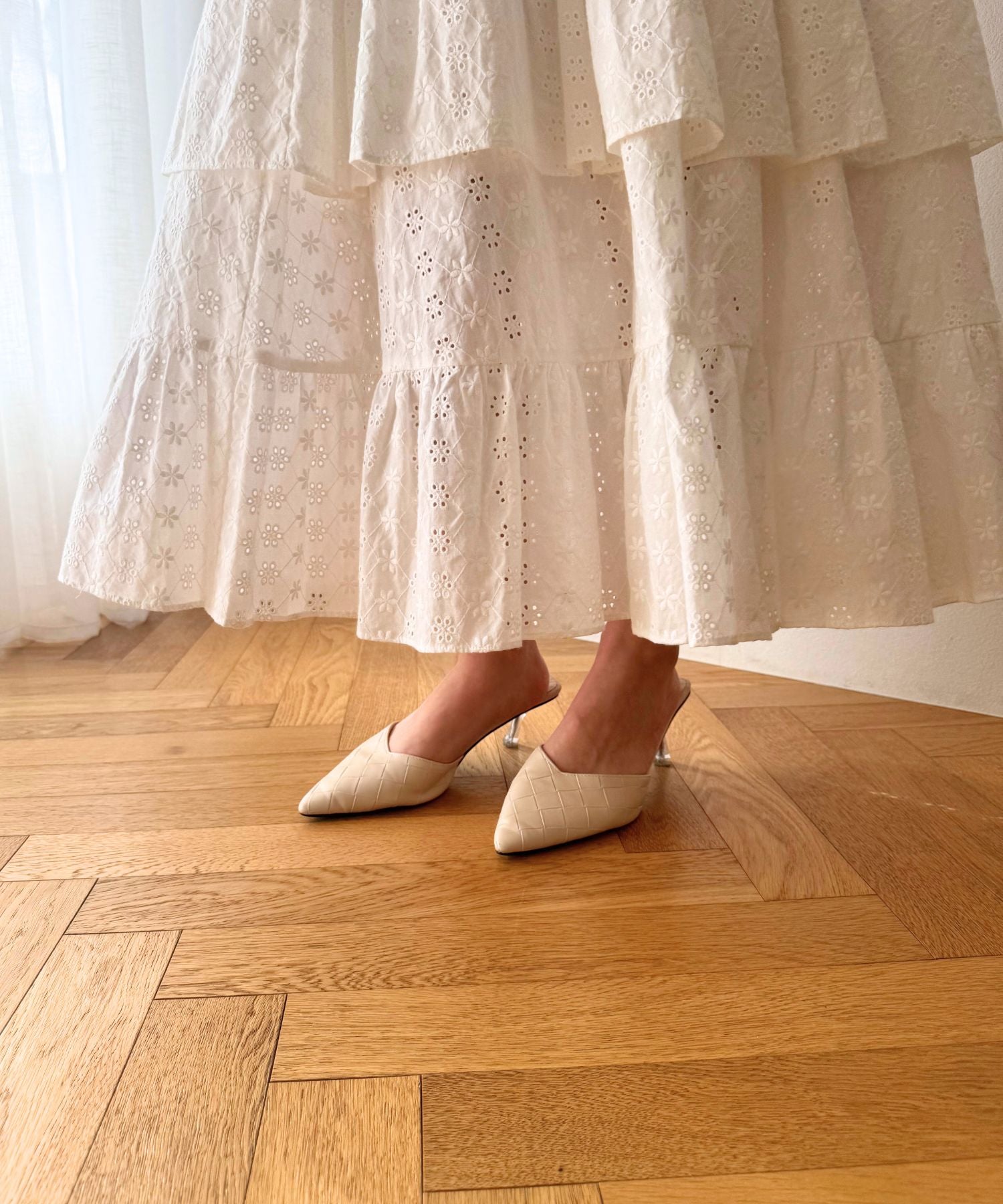 【預訂】純棉蕾絲縮褶半身裙