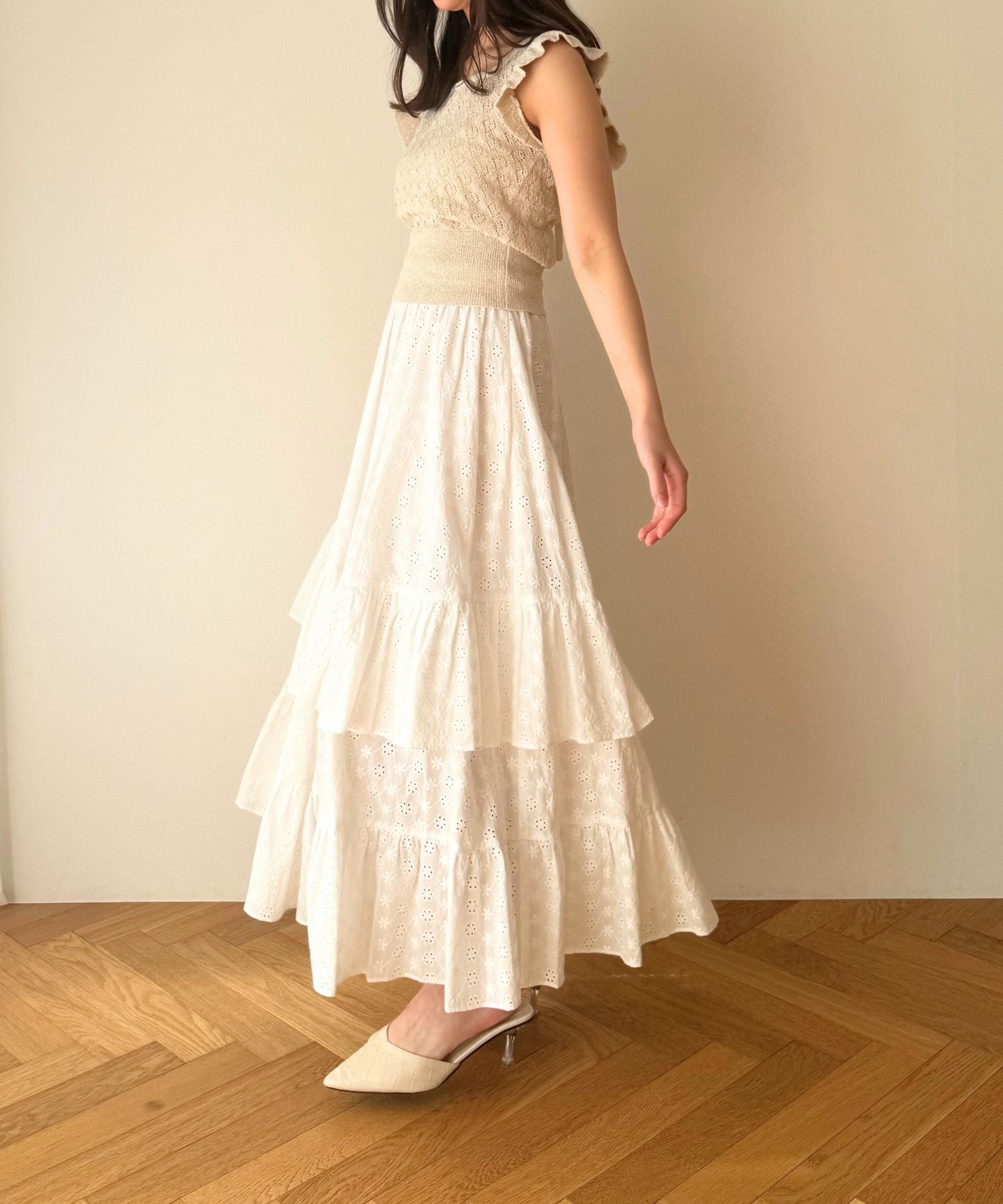 【預訂】純棉蕾絲縮褶半身裙