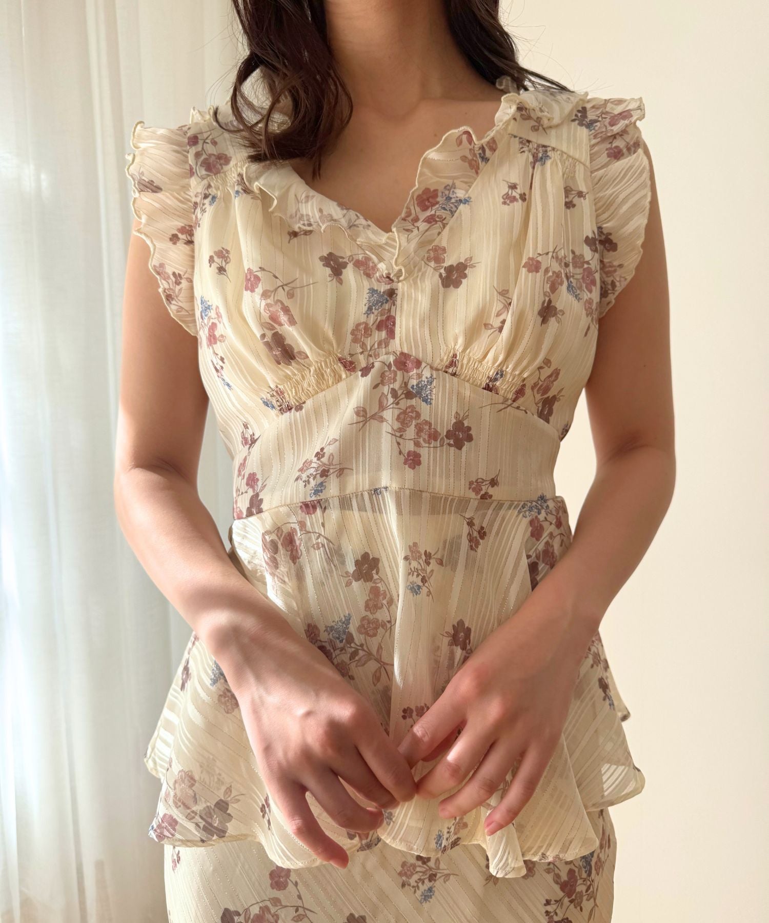 ラメストライプブーケブラウス