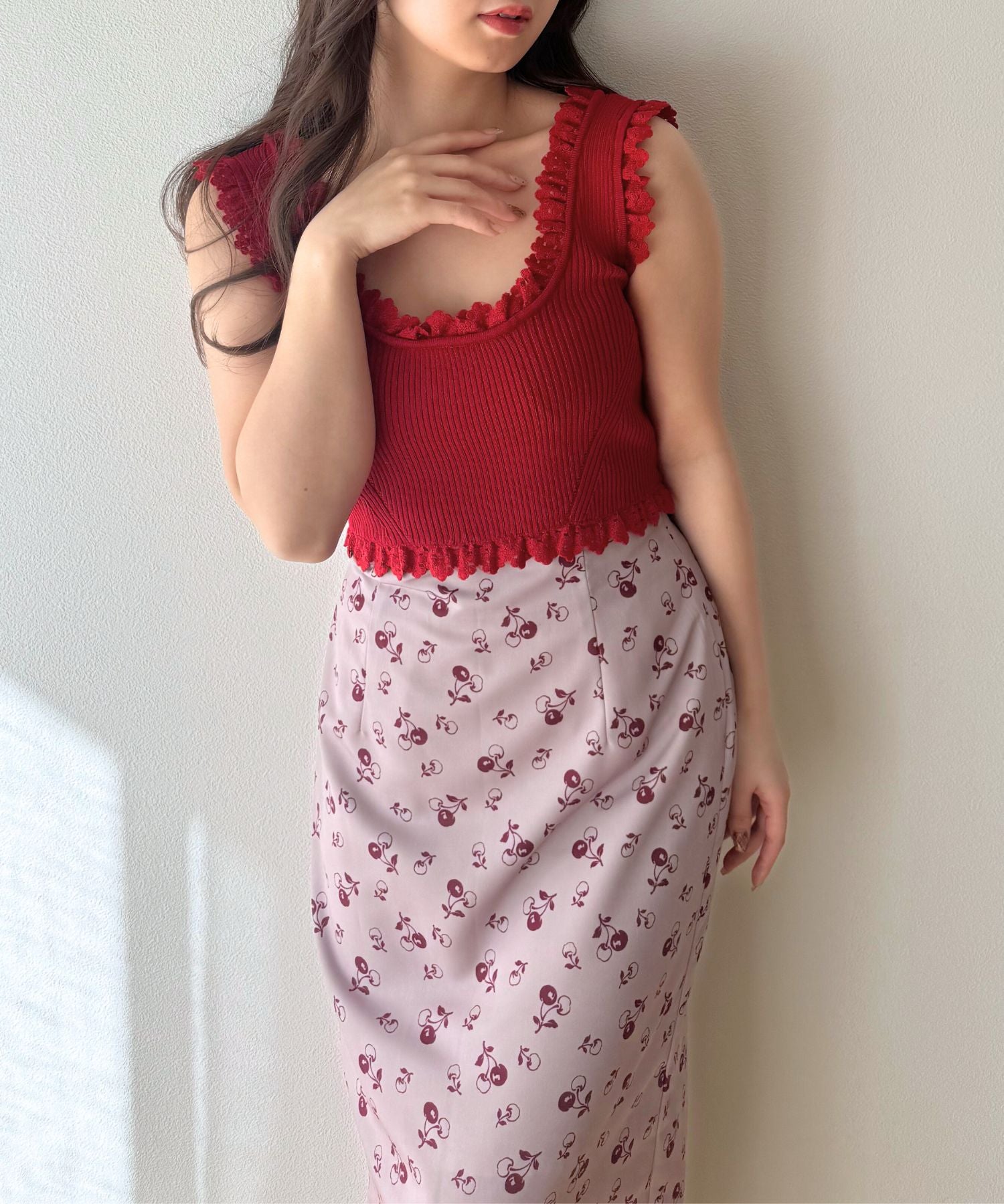 レースフリルニット