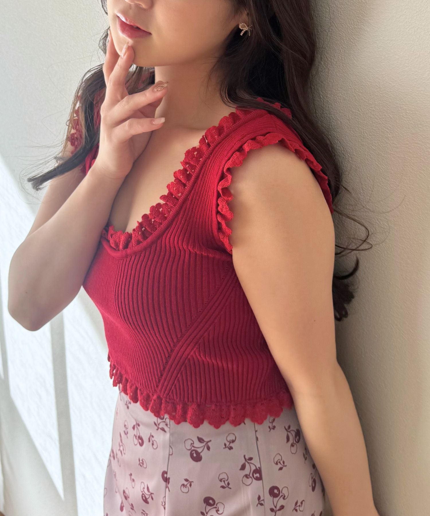 レースフリルニット