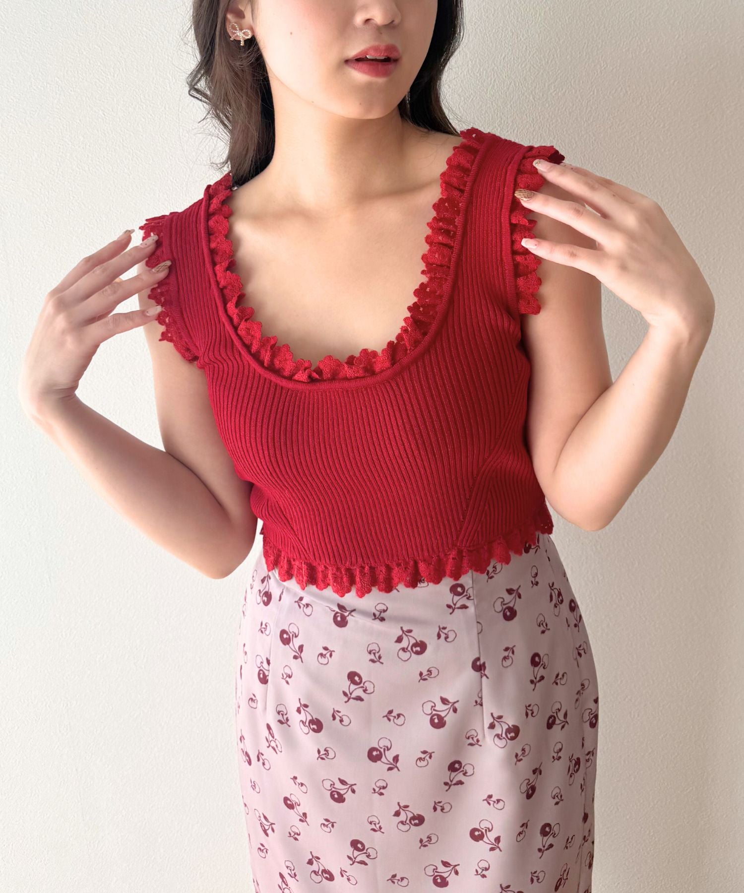 レースフリルニット