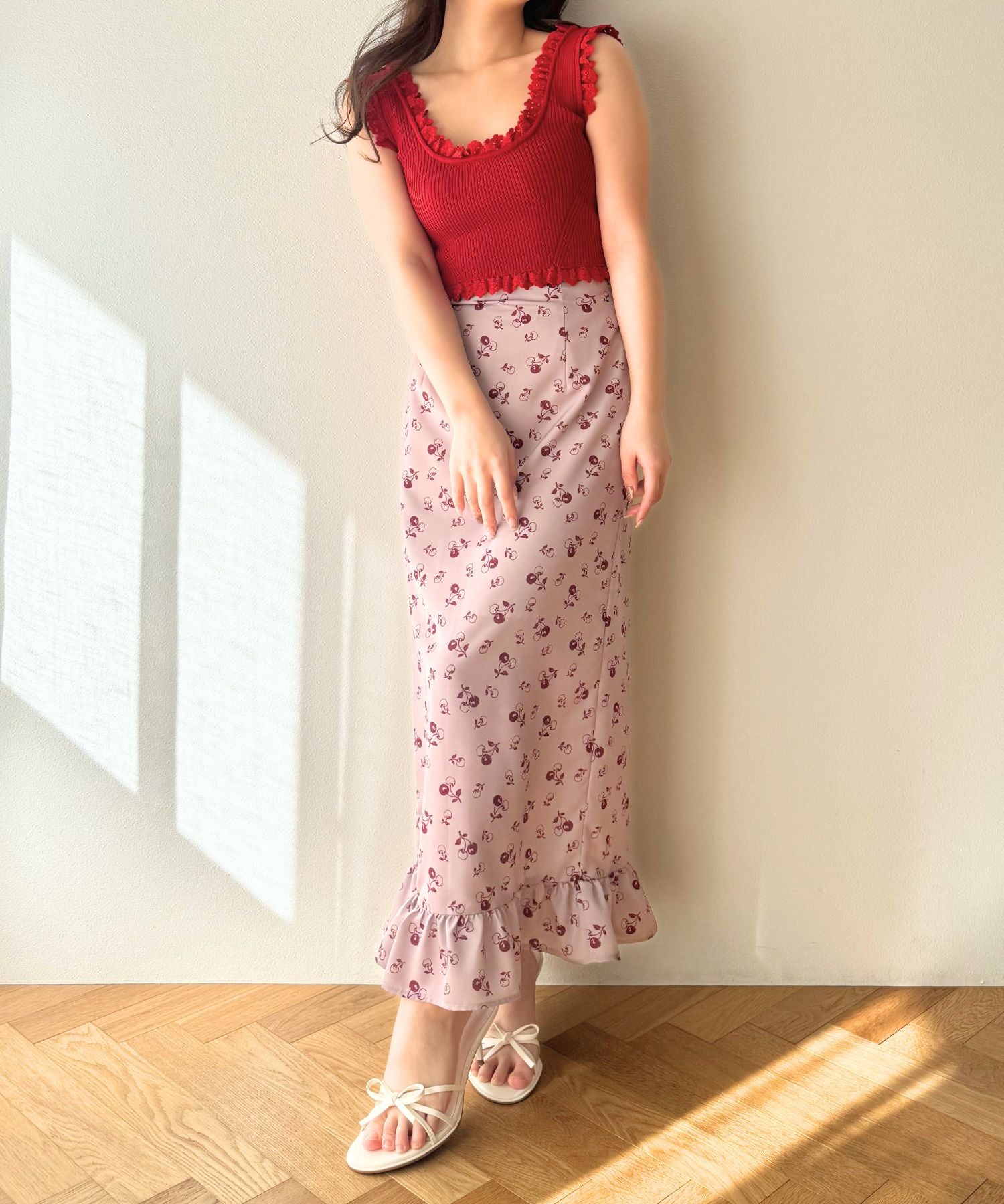 レースフリルニット