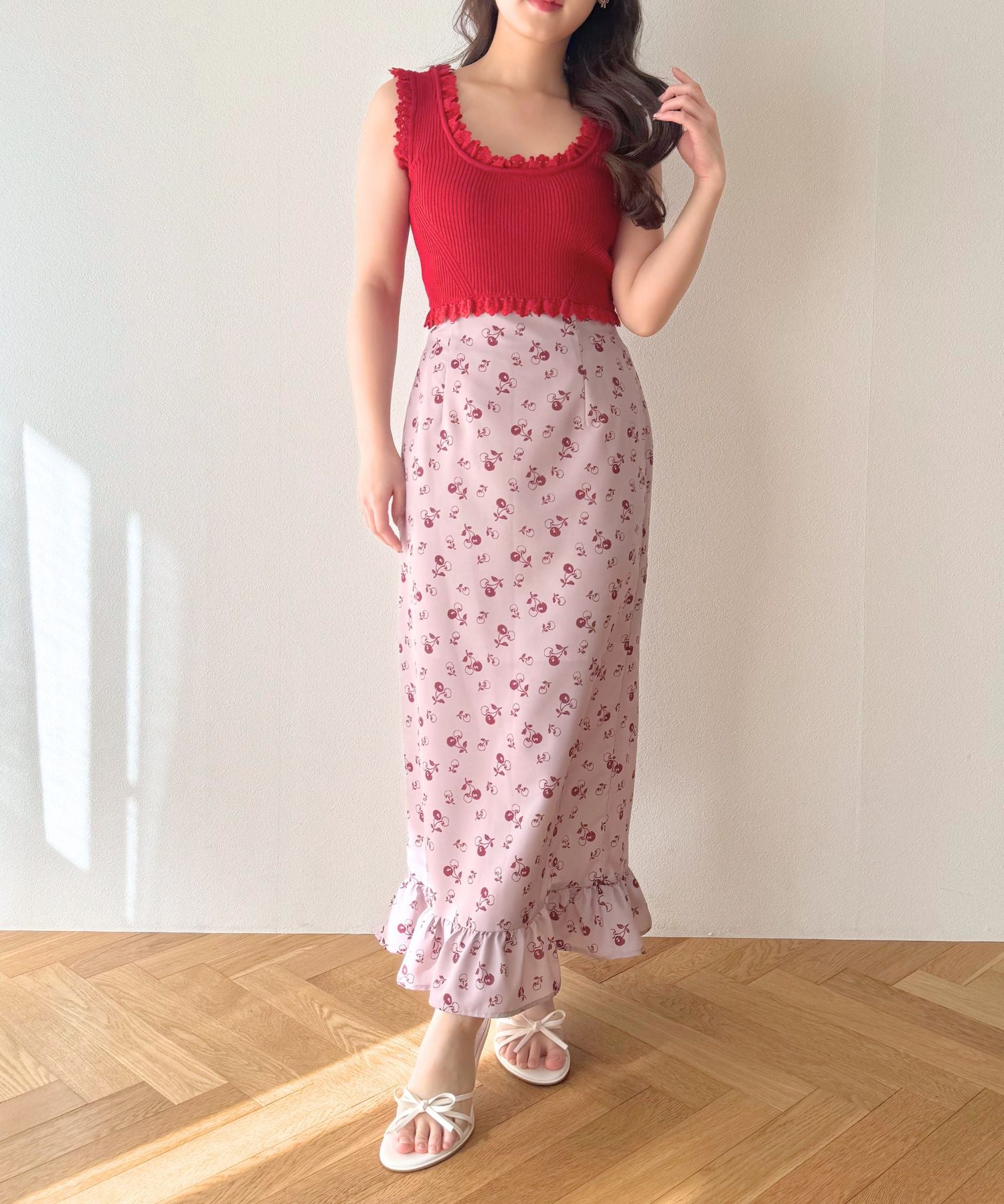 レースフリルニット