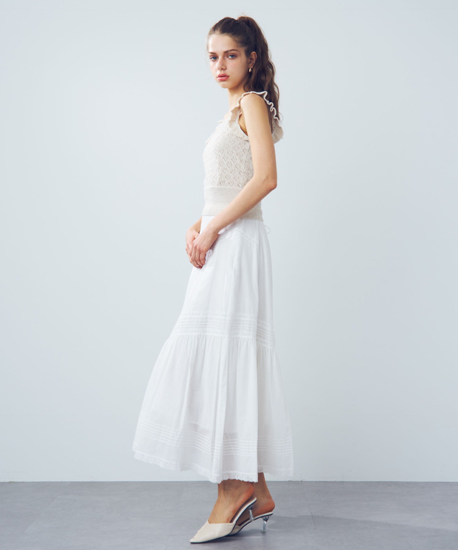 [Pre-order] Lace pin tuck long skirt