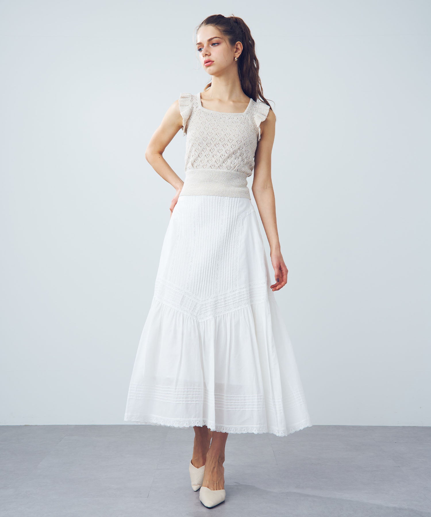 [Pre-order] Lace pin tuck long skirt