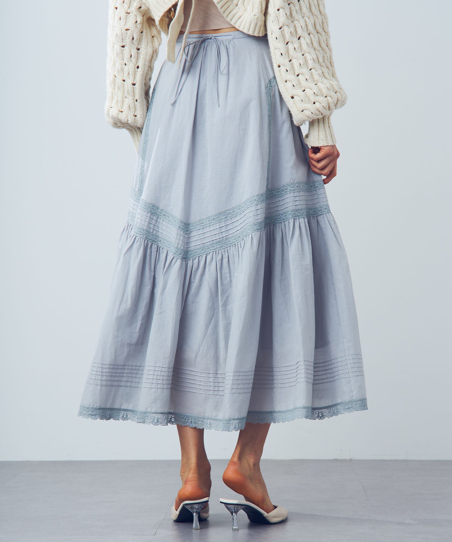 [Pre-order] Lace pin tuck long skirt