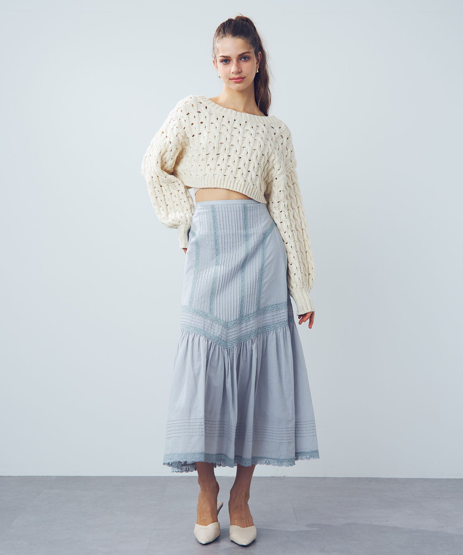 [Pre-order] Lace pin tuck long skirt