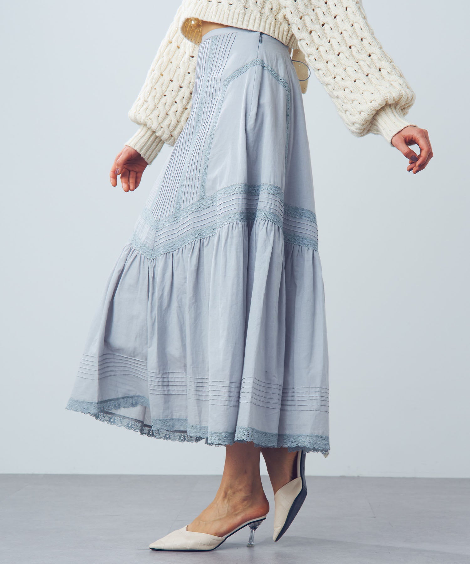 [Pre-order] Lace pin tuck long skirt