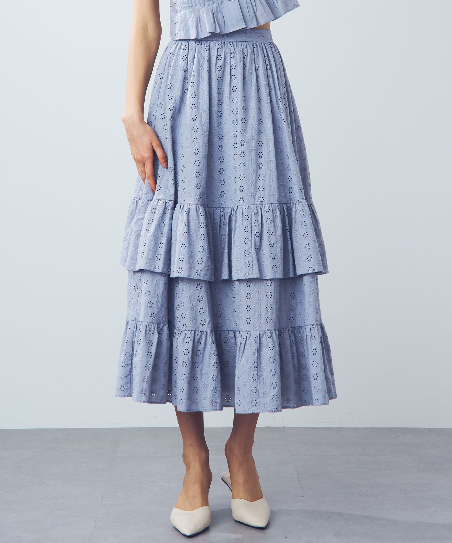 [Pre-order] Cotton lace gathered skirt