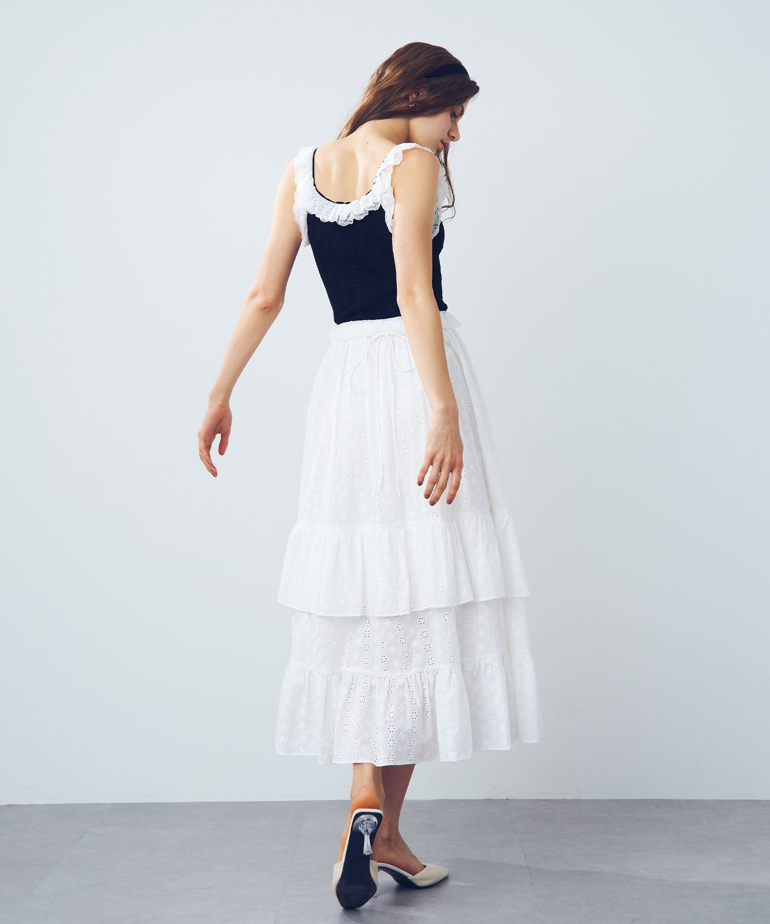 [Pre-order] Cotton lace gathered skirt