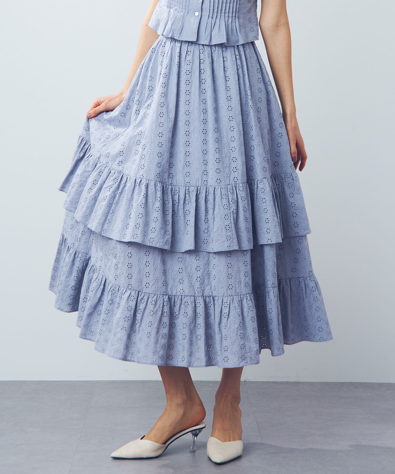 [Pre-order] Cotton lace gathered skirt