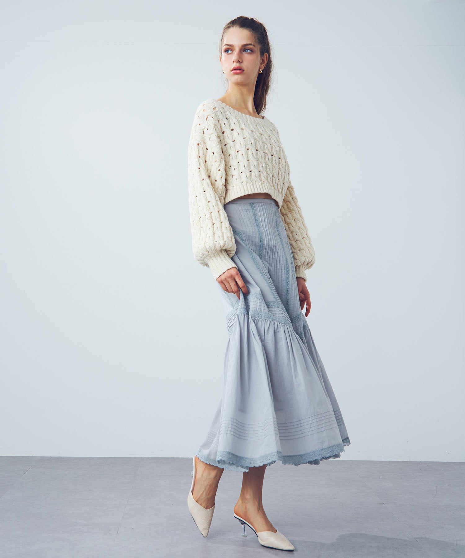 [Pre-order] Lace pin tuck long skirt